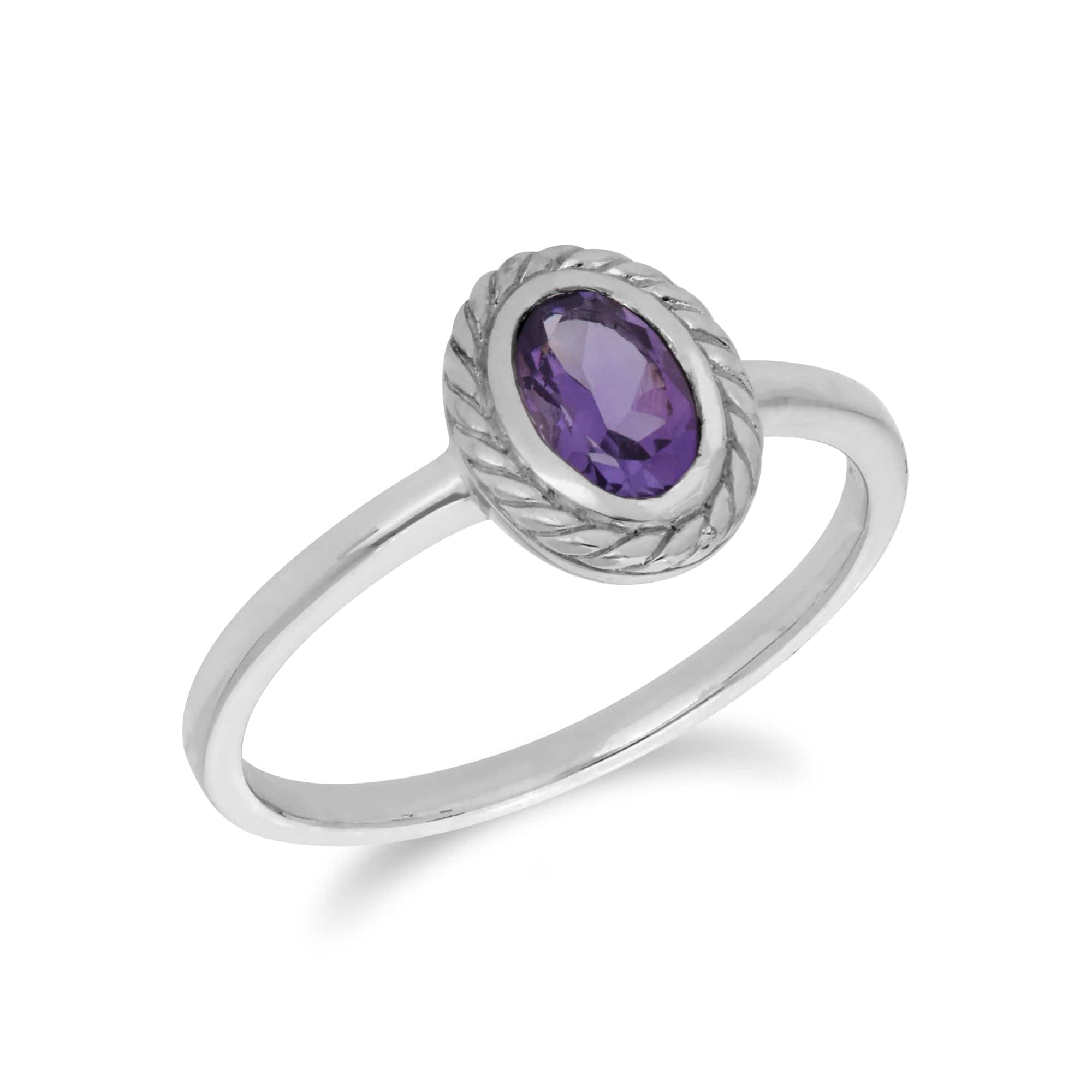 Classic Oval Amethyst Rope Design Ring in 925 Sterling Silver - Gemondo