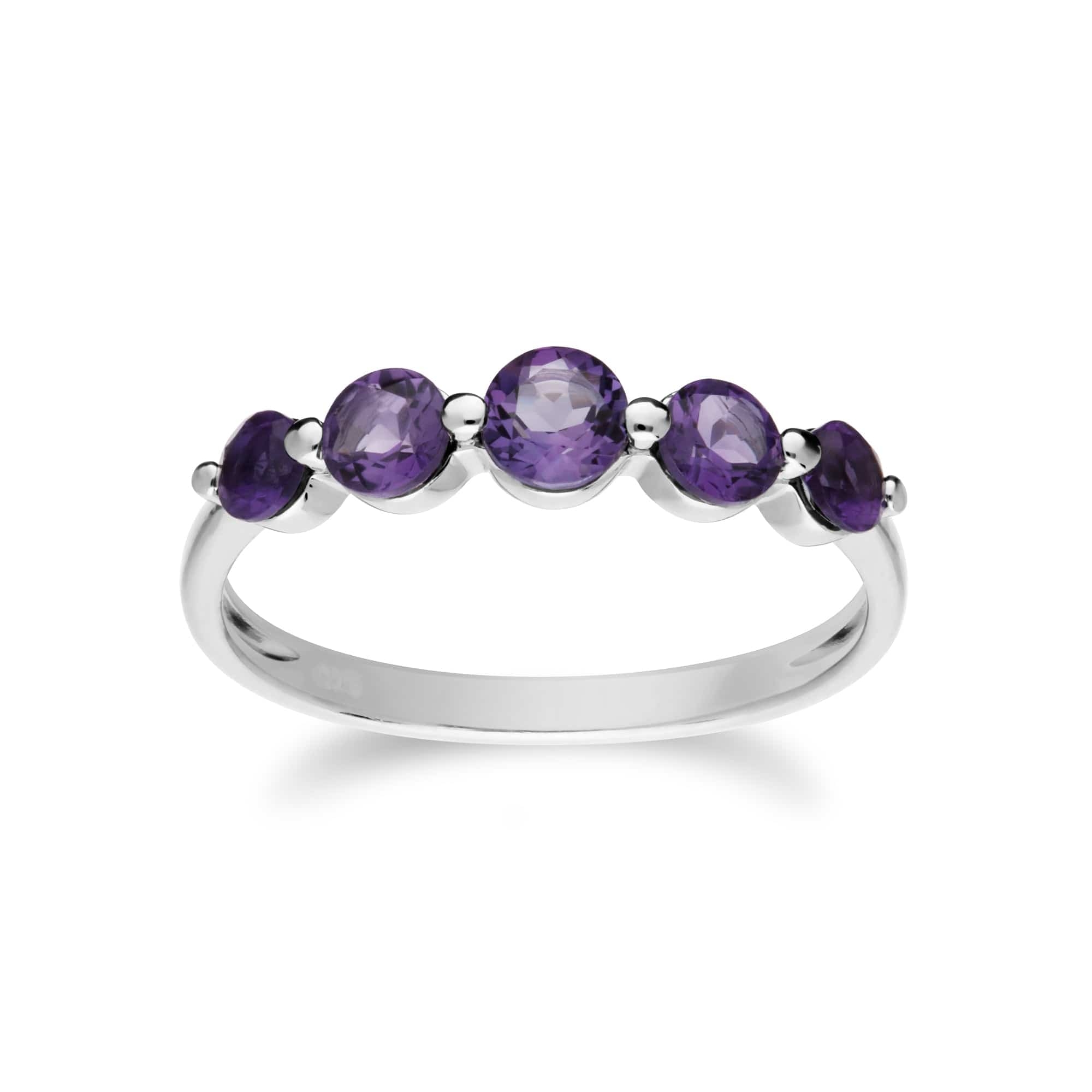 270E025503925-270R055903925 Classic Round Amethyst Three Stone Gradient Earrings & Five Stone Ring Set in 925 Sterling Silver 3
