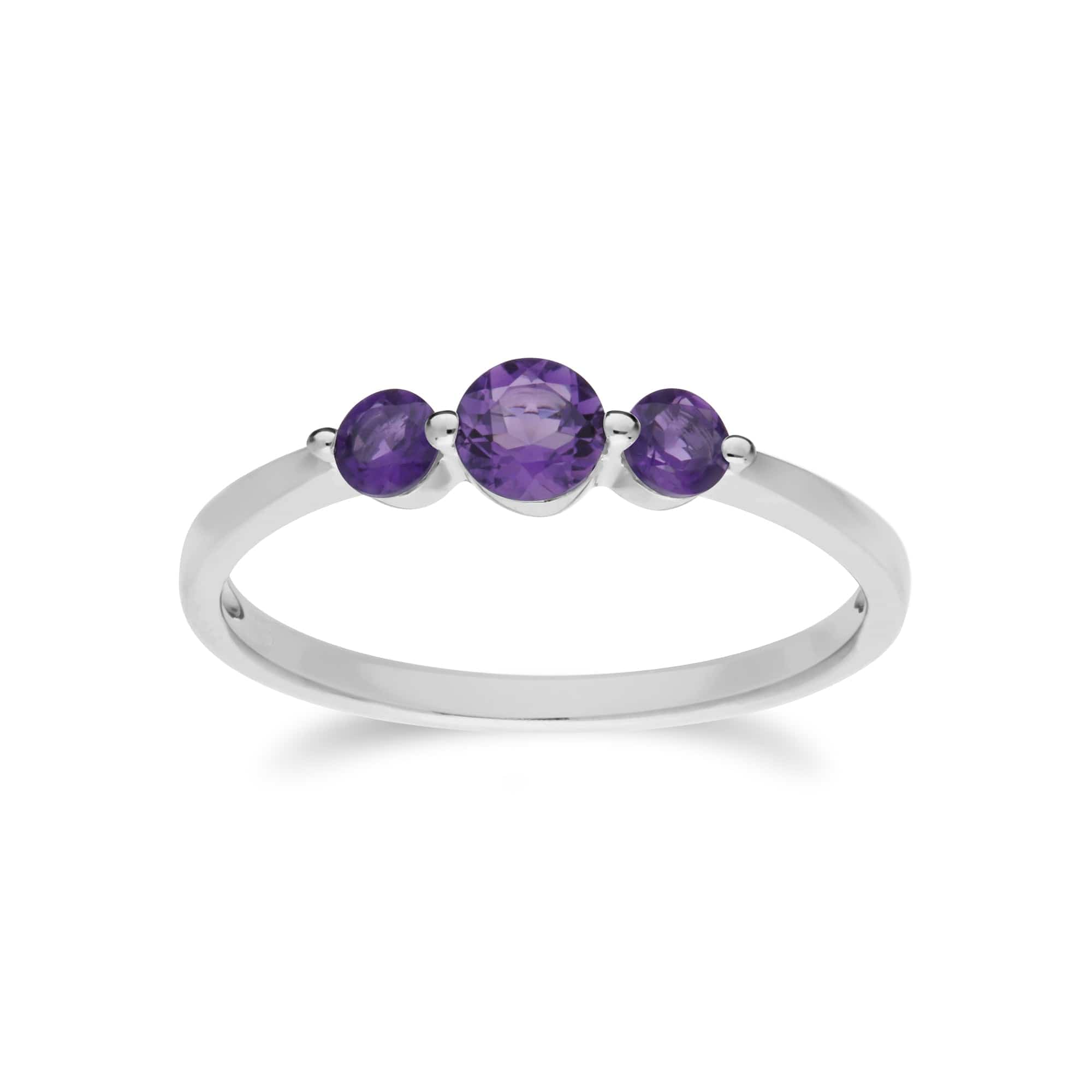 270E025503925-270R056003925 Classic Round Amethyst Three Stone Gradient Earrings & Ring Set in 925 Sterling Silver 3