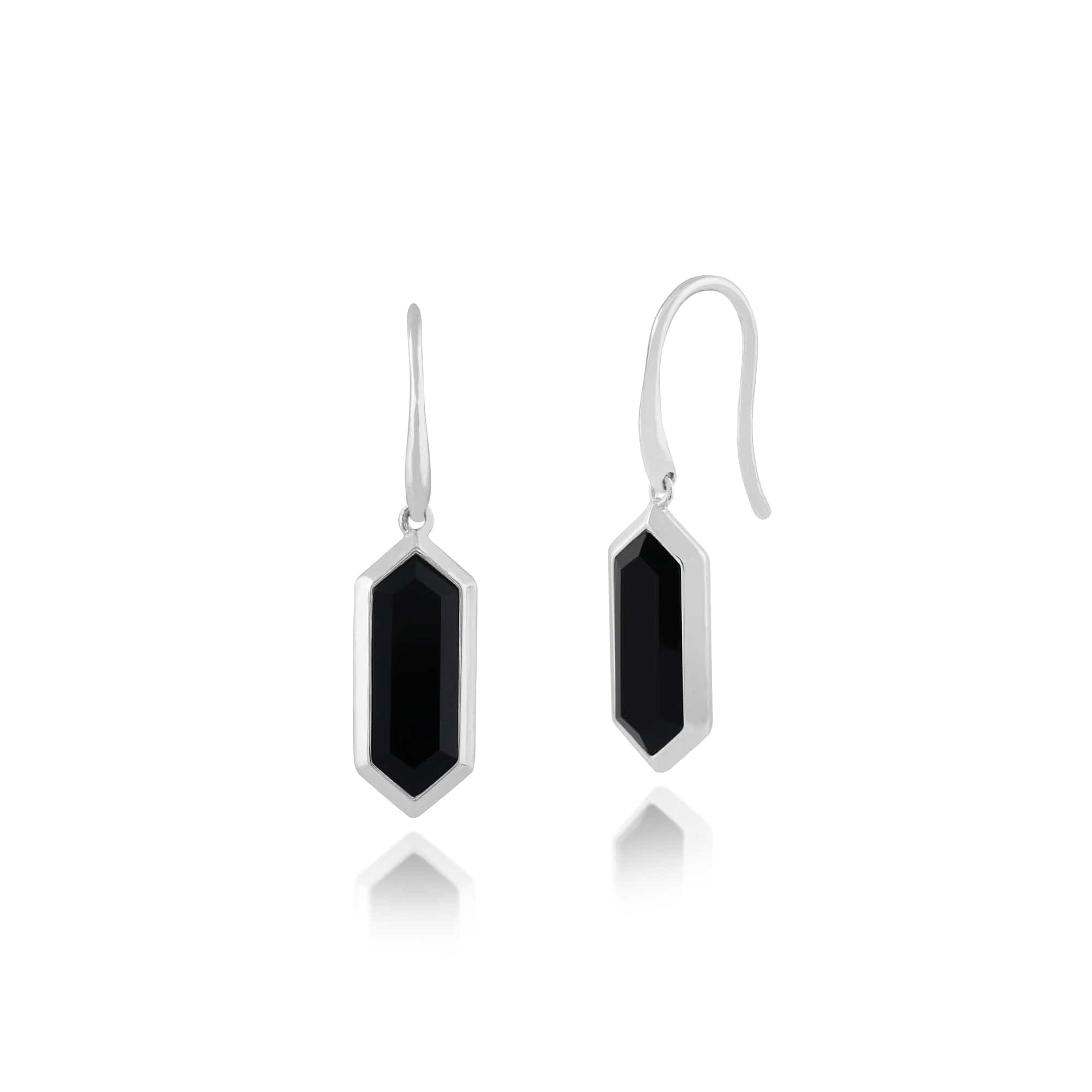 Geometric Black Onyx al Prism Drop Earrings & Necklace Set Image 2