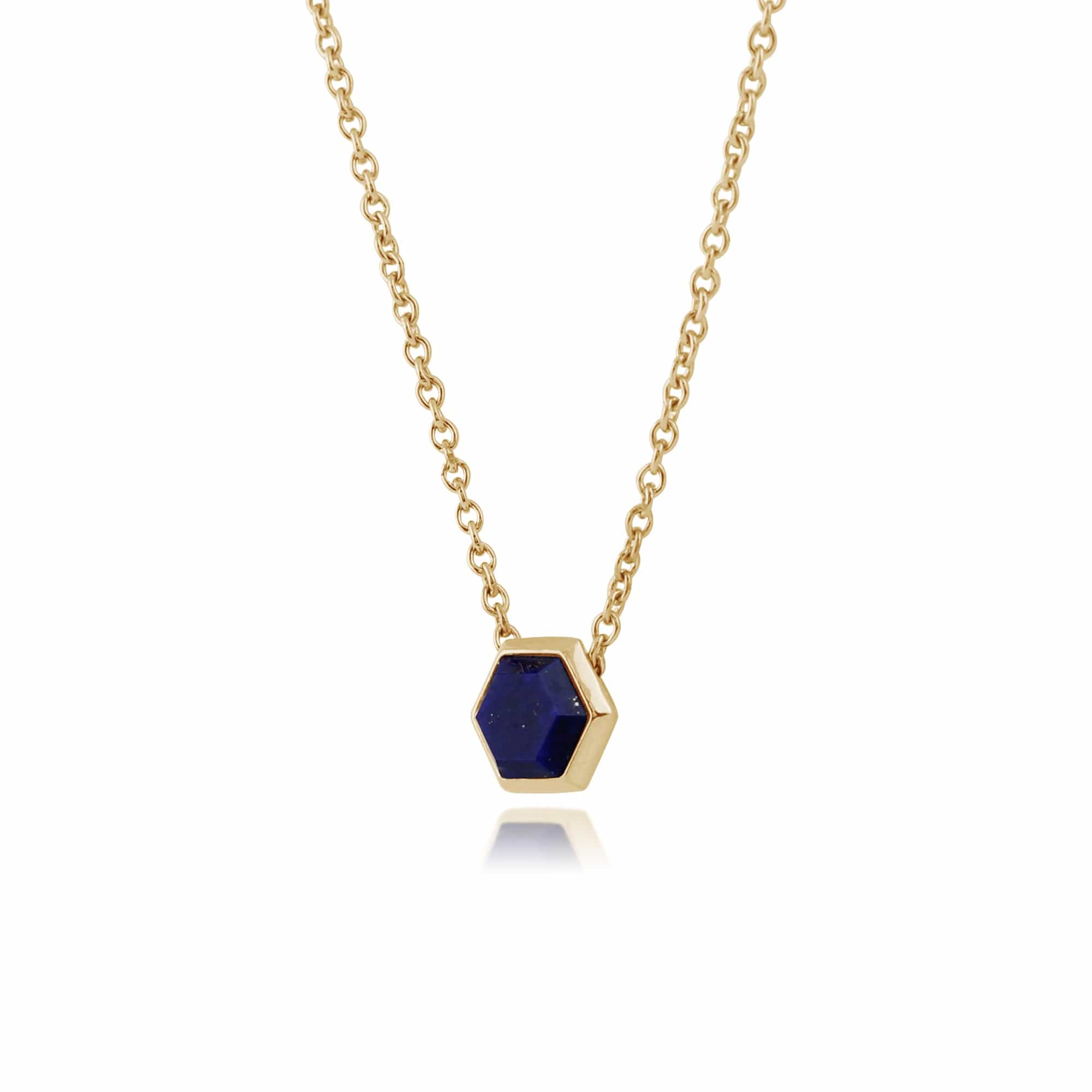 271N011402925 Geometric Hexagon Lapis Lazuli Necklace in Gold Plated Silver 2