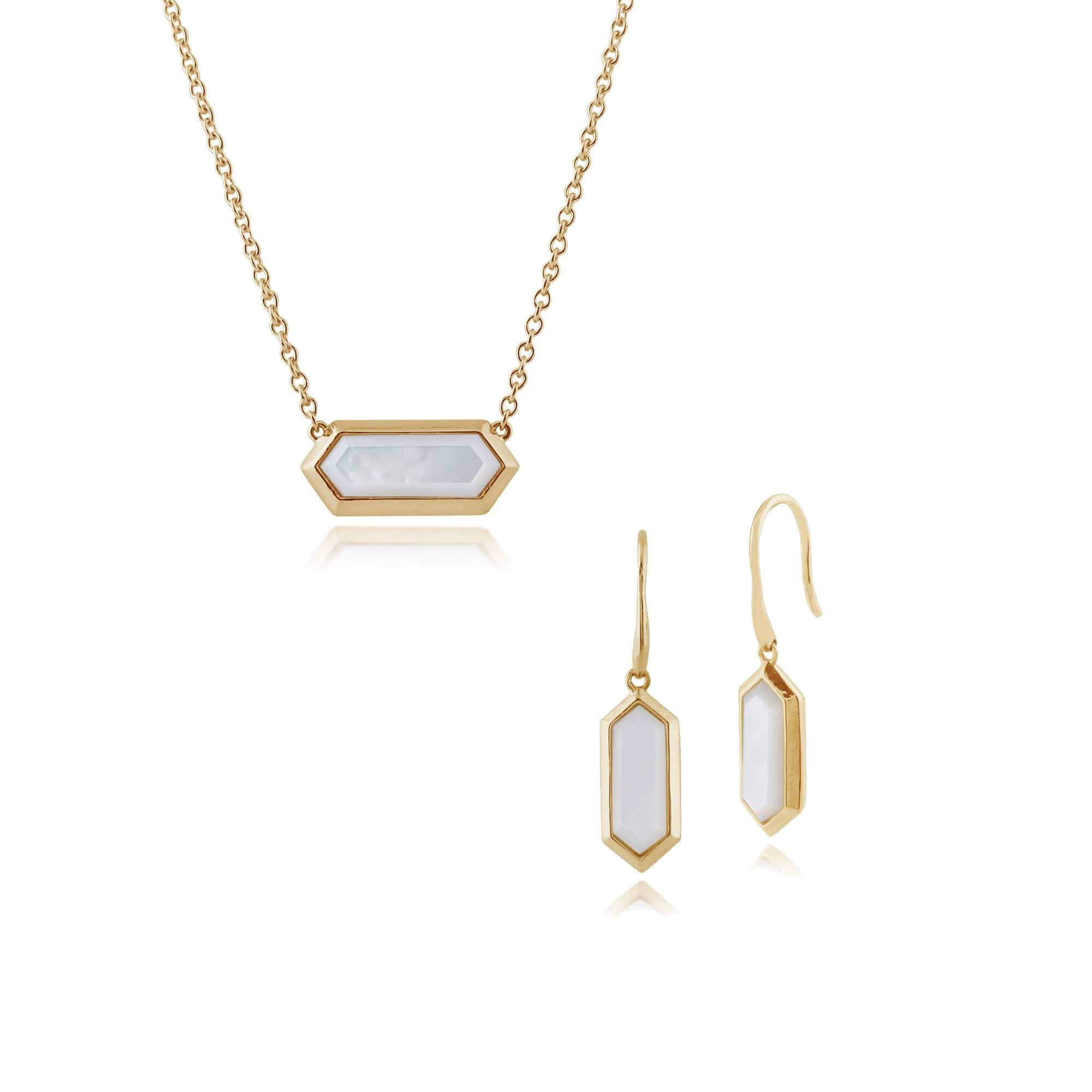 Geometric Mother of Pearl Prism Drop Earrings & Necklace Set in Image 1