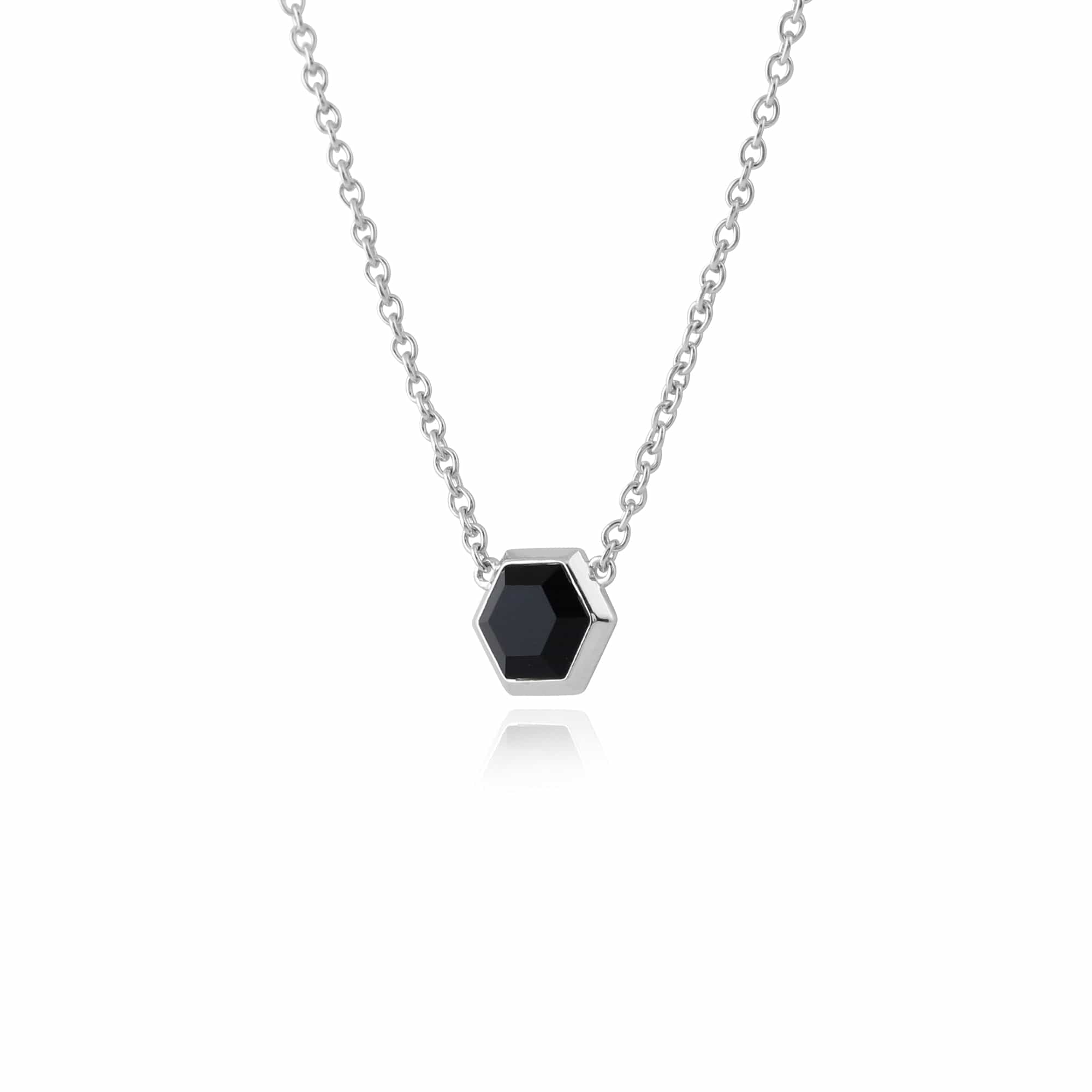 271N012401925 Geometric Hexagon Black Onyx Necklace in 925 Sterling Silver 2