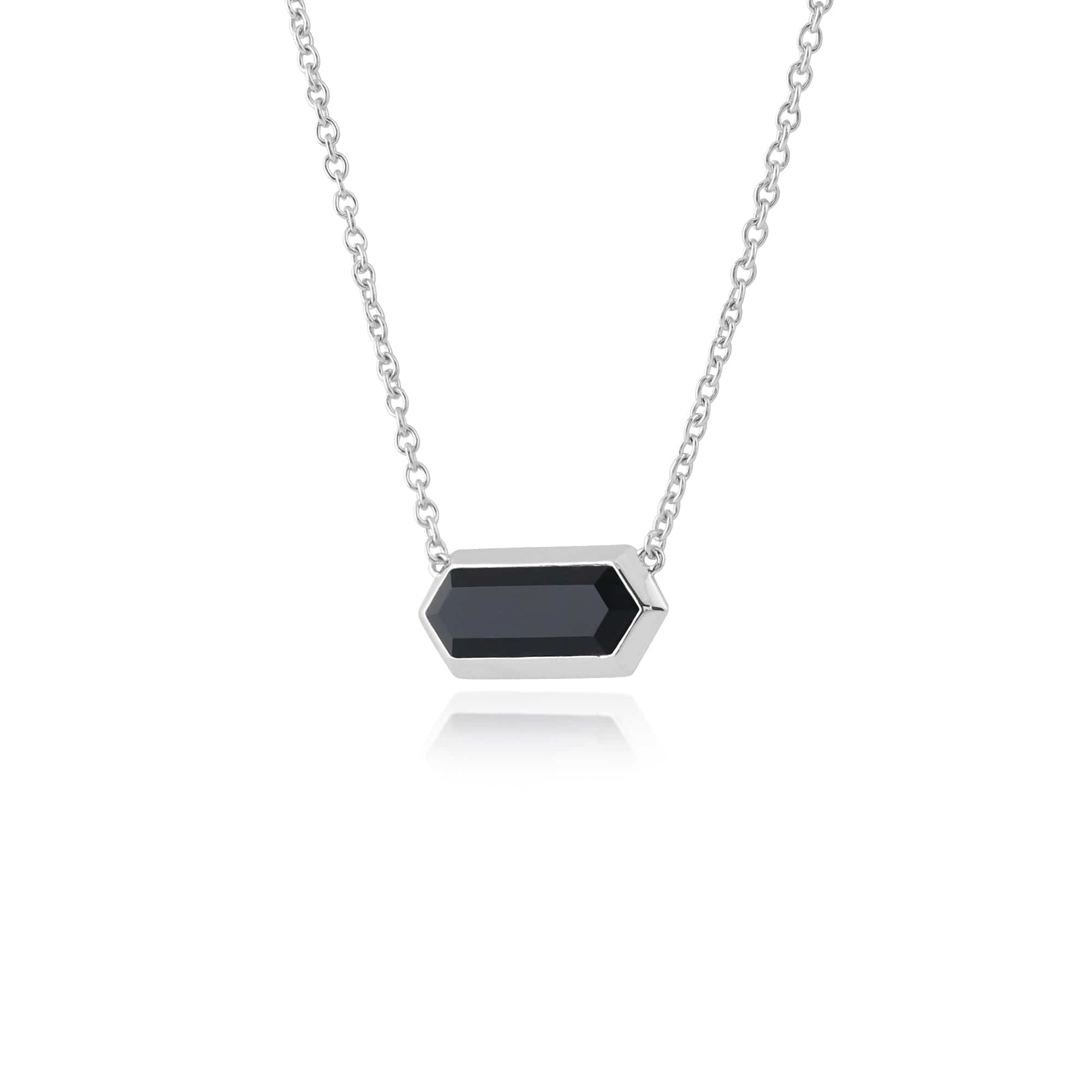 271N012501925 Geometric Hexagon Black Onyx Prism Necklace in 925 Sterling Silver 2