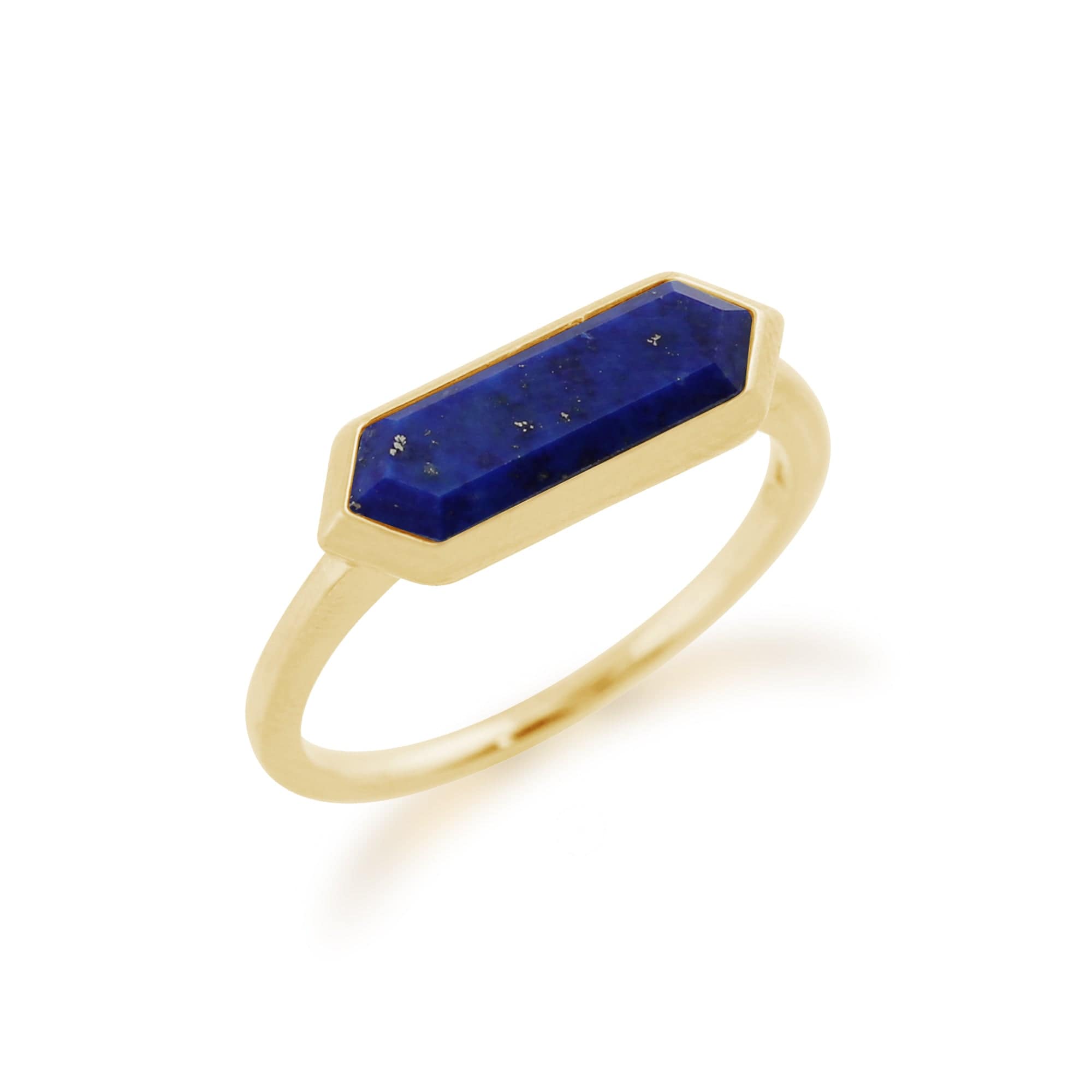 271R018602925 Geometric Hexagon Lapis Lazuli Ring in Gold Plated Silver 4