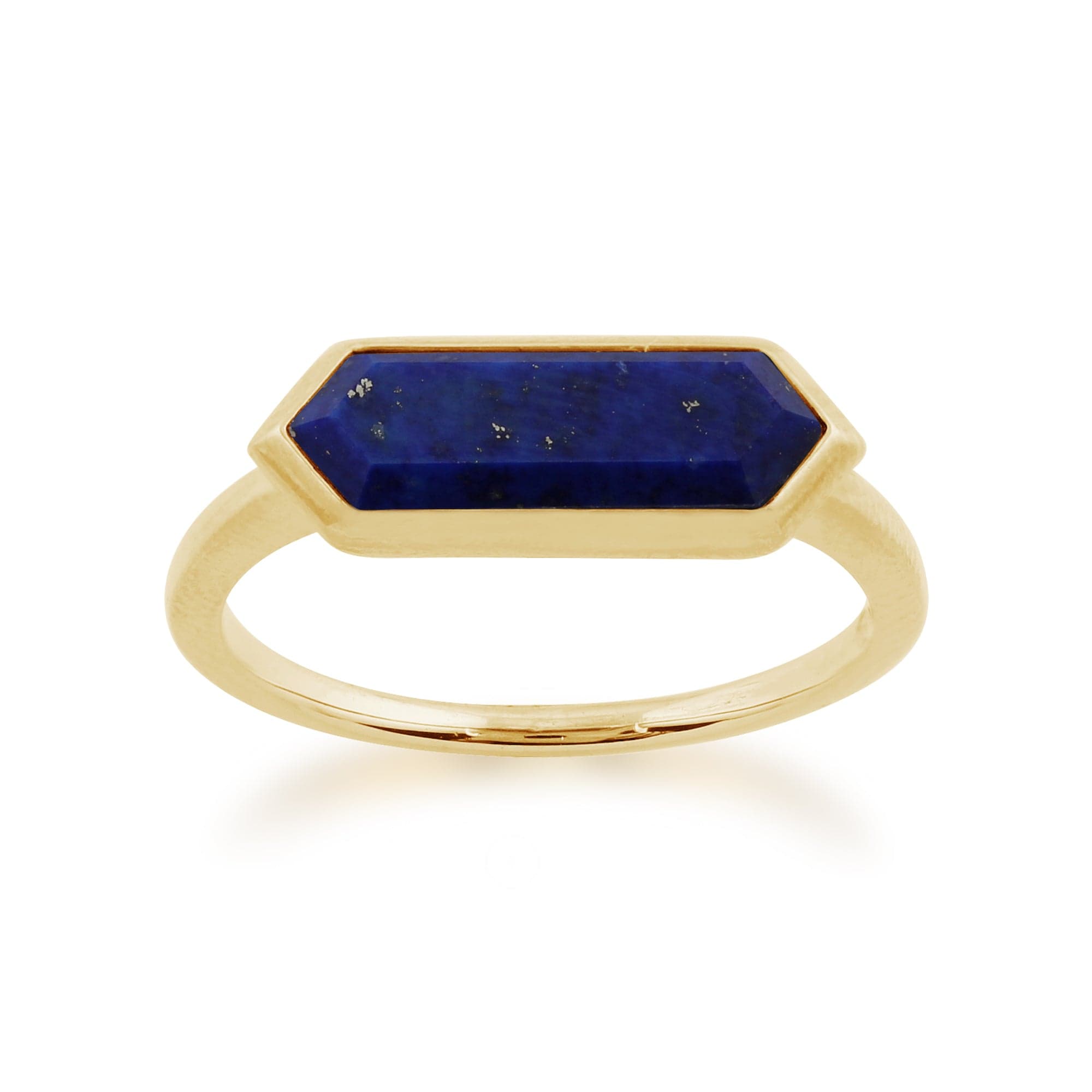 Geometric Hexagon Lapis Lazuli Ring In Gold Plated 925 Sterling Silver 