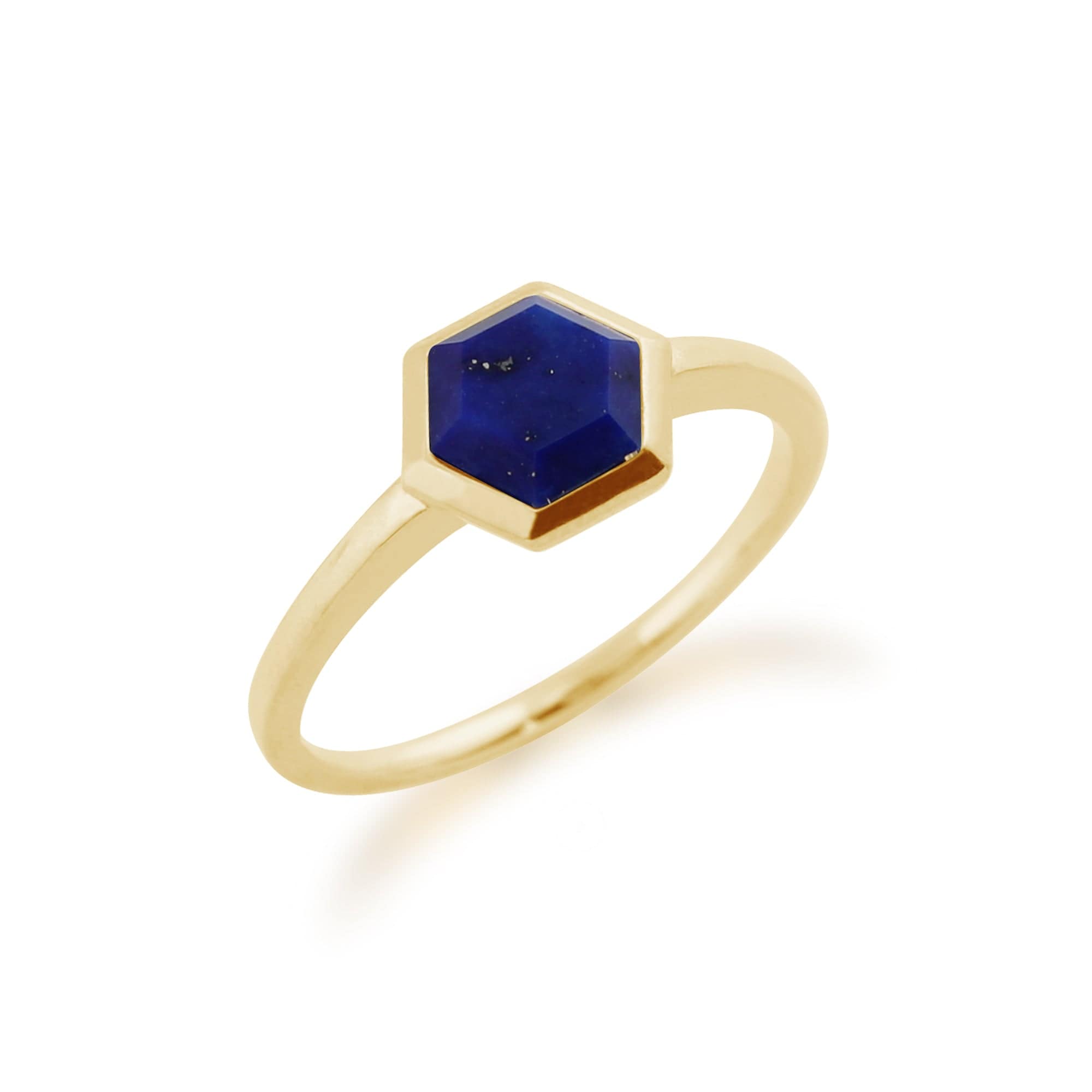 271R018702925 Geometric Hexagon Lapis Lazuli Yellow Gold Plated Ring 4