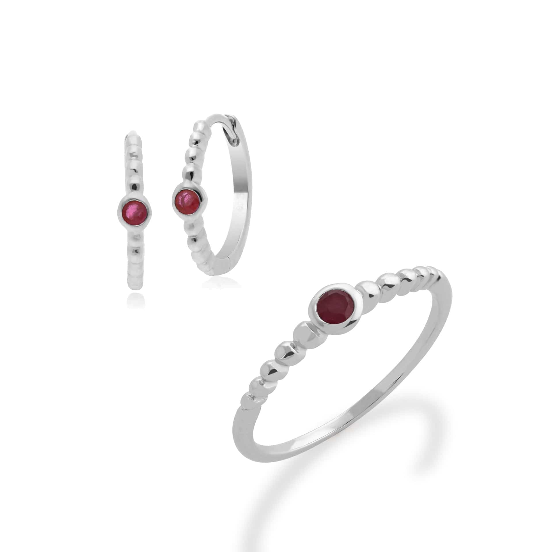 271E018601925-271R019103925 Essential Round Ruby Hoop Earrings & Ring Set in 925 Sterling Silver 1