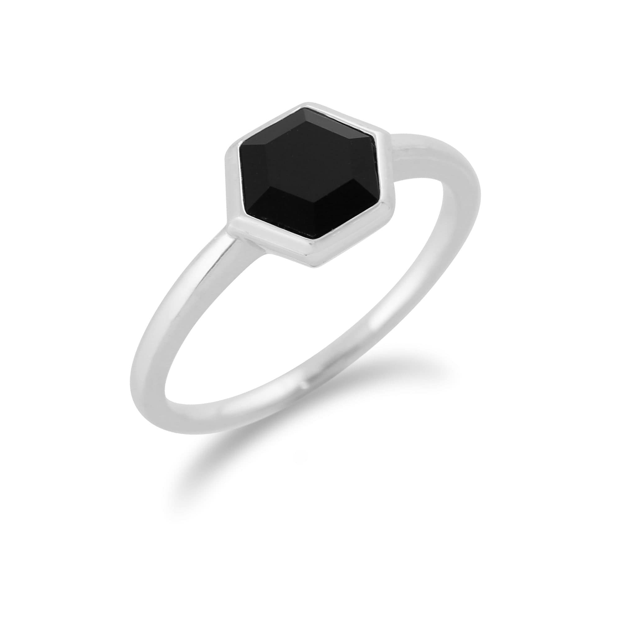 271R019501925 Geometric Hexagon Black Onyx Silver Ring 2