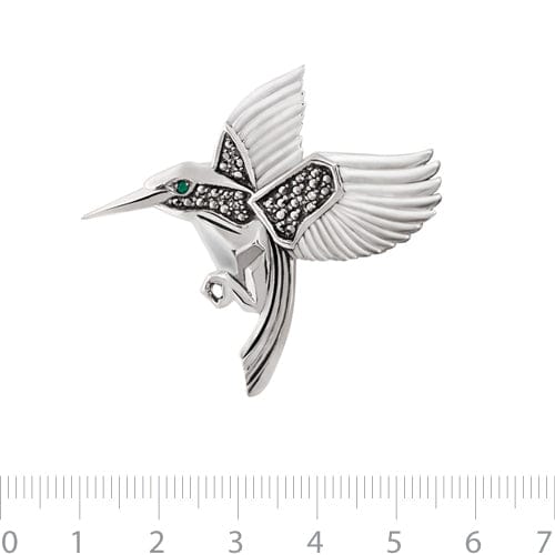 27403 Art Nouveau Style Round Marcasite Hummingbird Brooch in 925 Sterling Silver 2