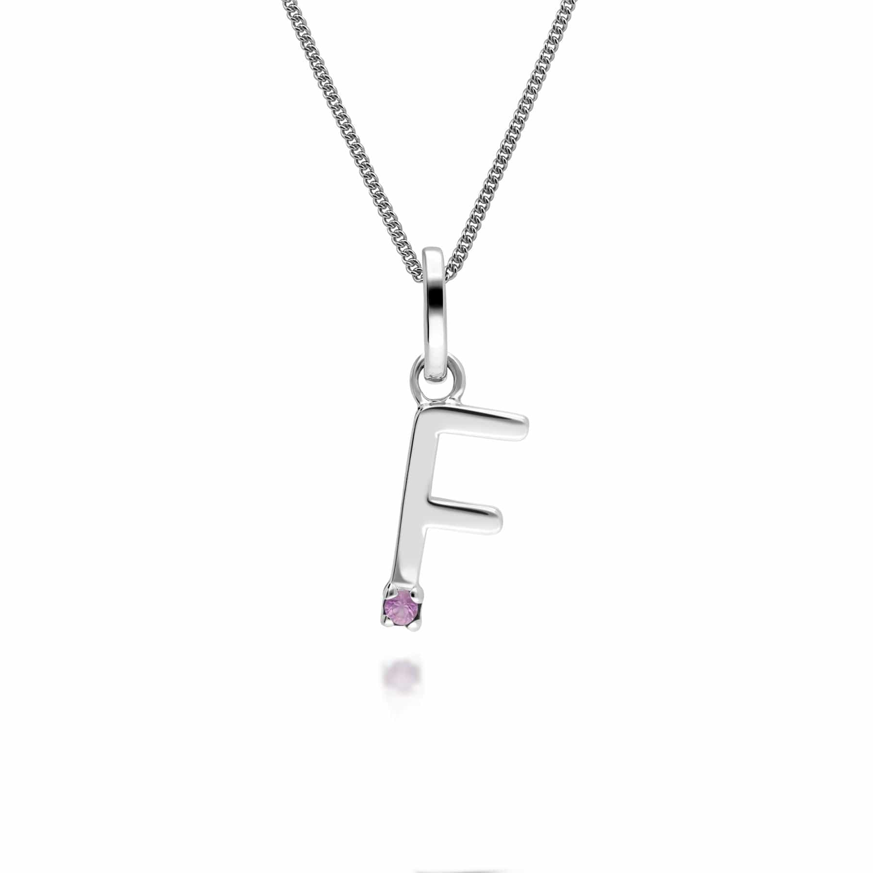 162P0257029 Initial Pink Sapphire Letter Charm Necklace in 9ct White Gold 7