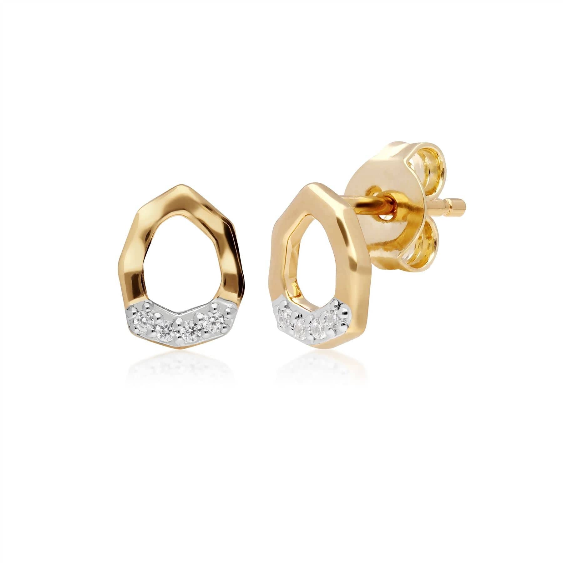 191E0391029 Diamond Asymmetrical Stud Earrings in 9ct Yellow Gold 1