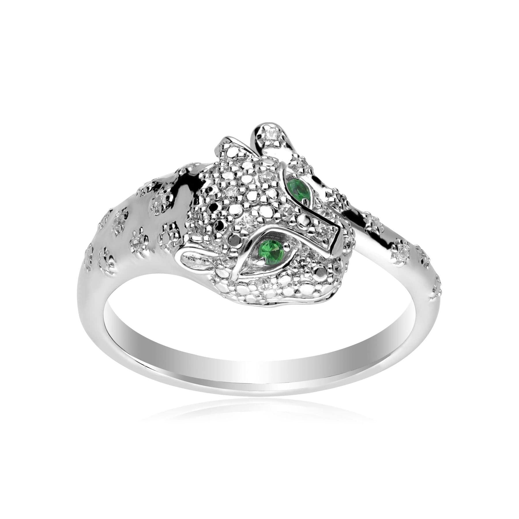 162R0414019 ECFEW™ 'The Unifier' Tsavorite & Diamond Cheetah Ring in 9ct White Gold 4