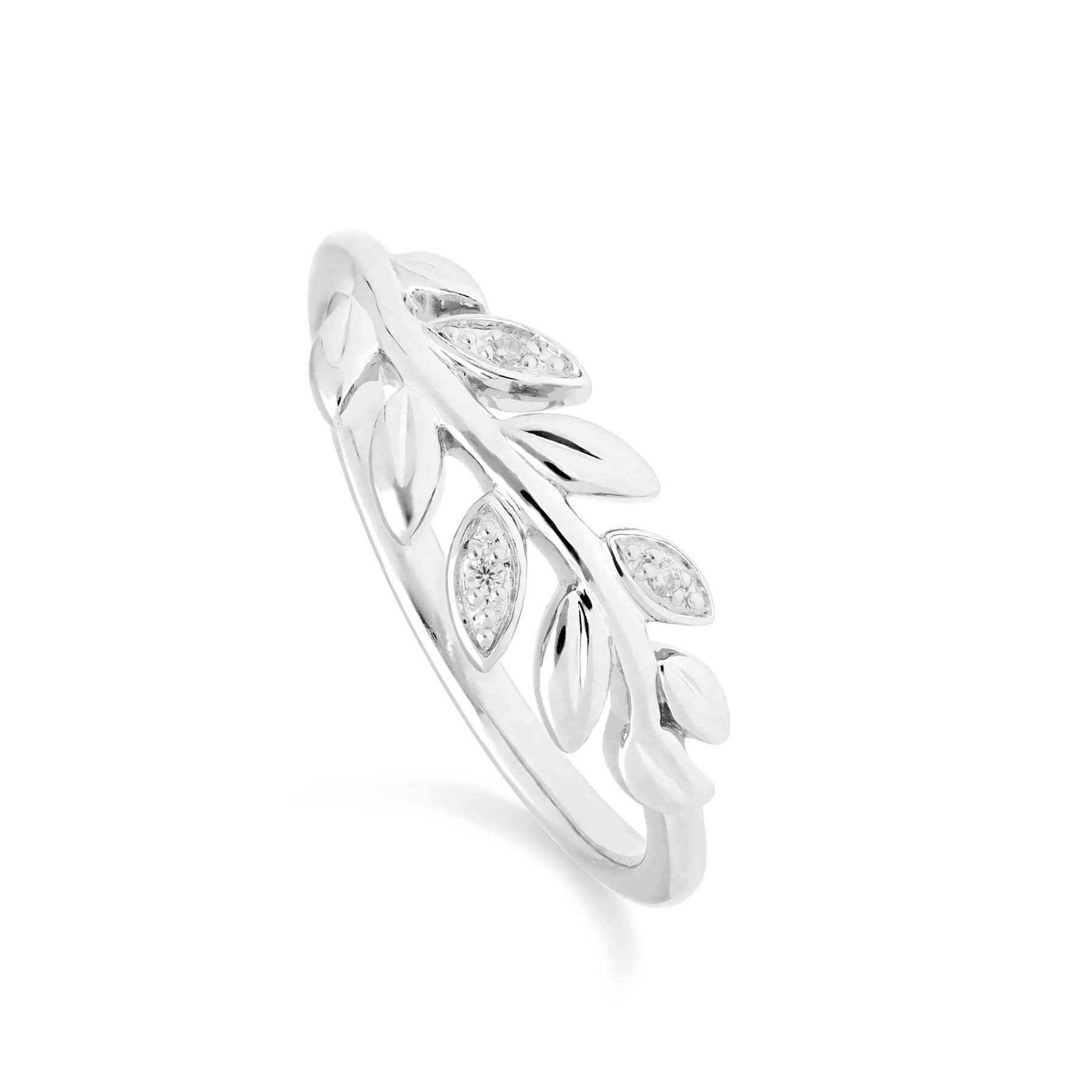 162E0273019-162R0397019 O Leaf Diamond Stud Earring & Ring Set in 9ct White Gold 3