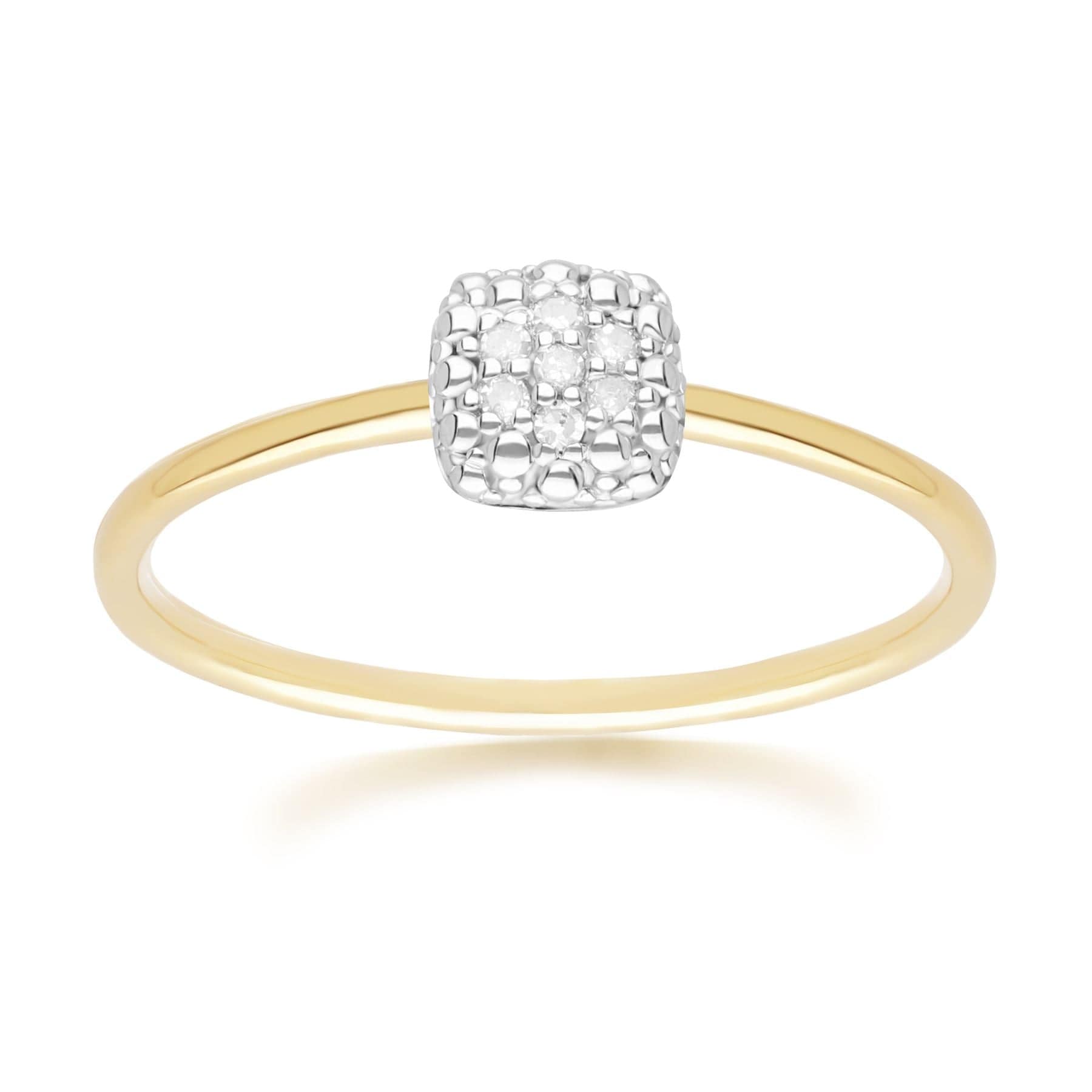 191R0933019 Diamond Pave Square Ring 9ct Yellow Gold Front