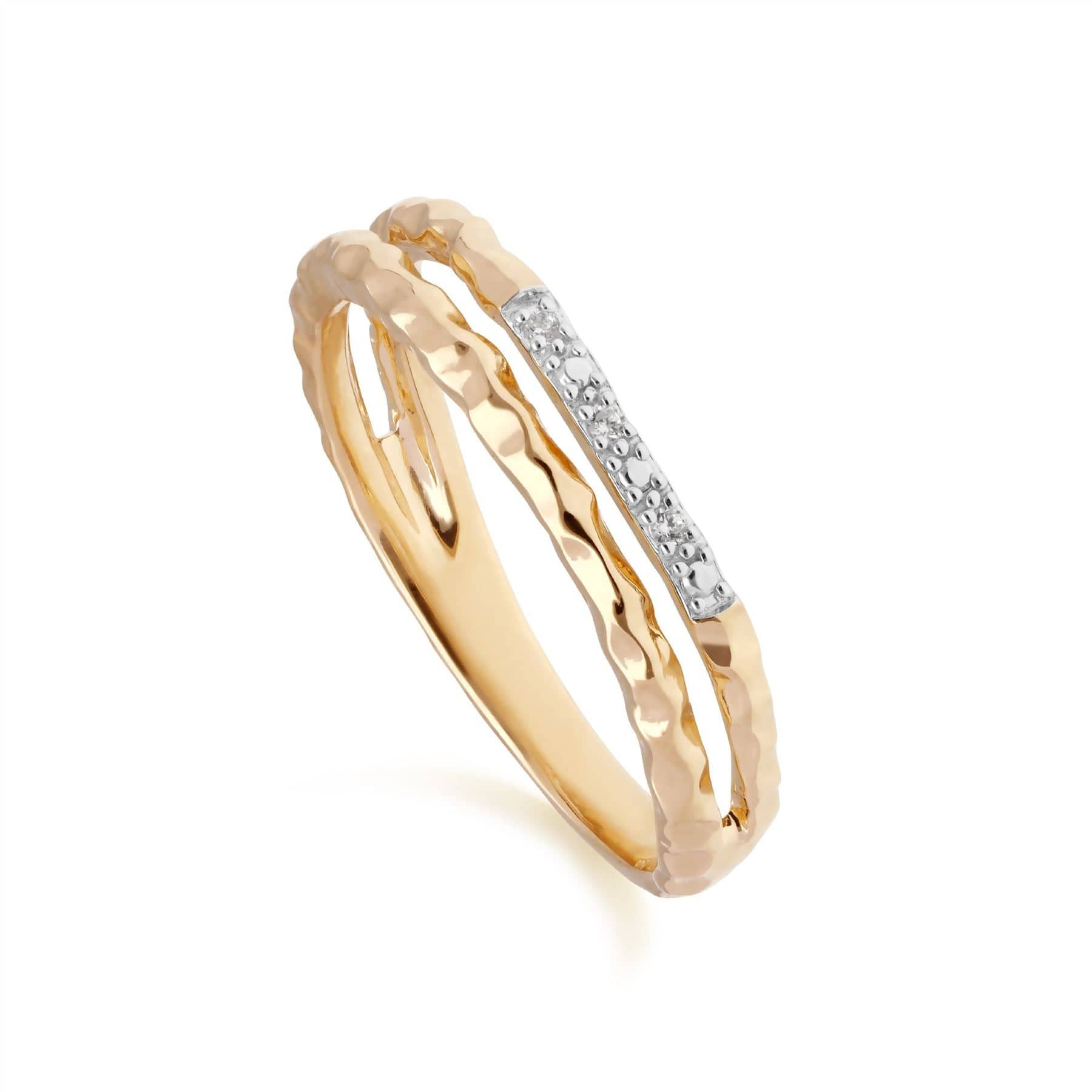 Gemondo Diamond Pavé Hammered Double Band Ring in Yellow Gold