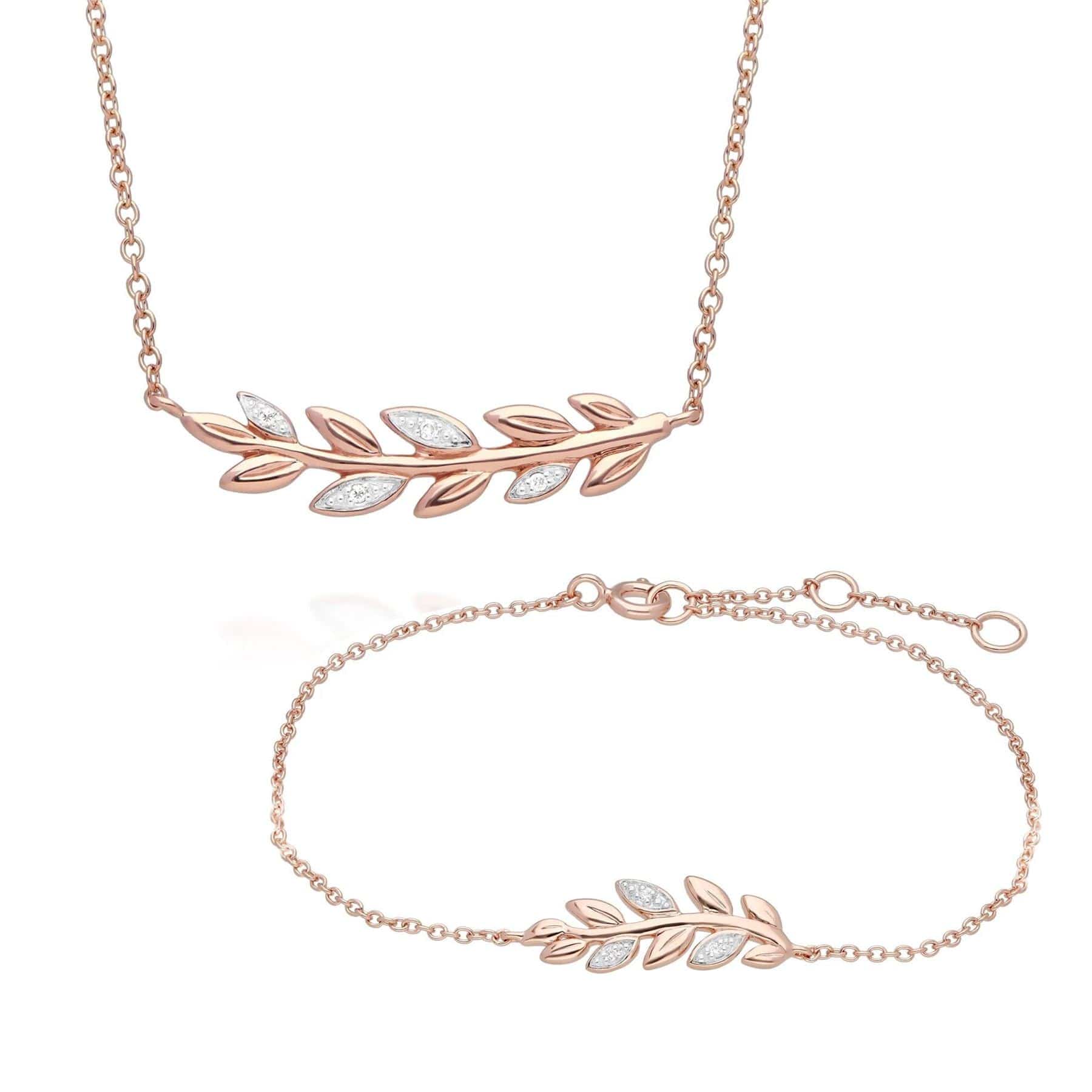 191N0231019-191L0156029 O Leaf Diamond Necklace & Bracelet Set in 9ct Rose Gold 1