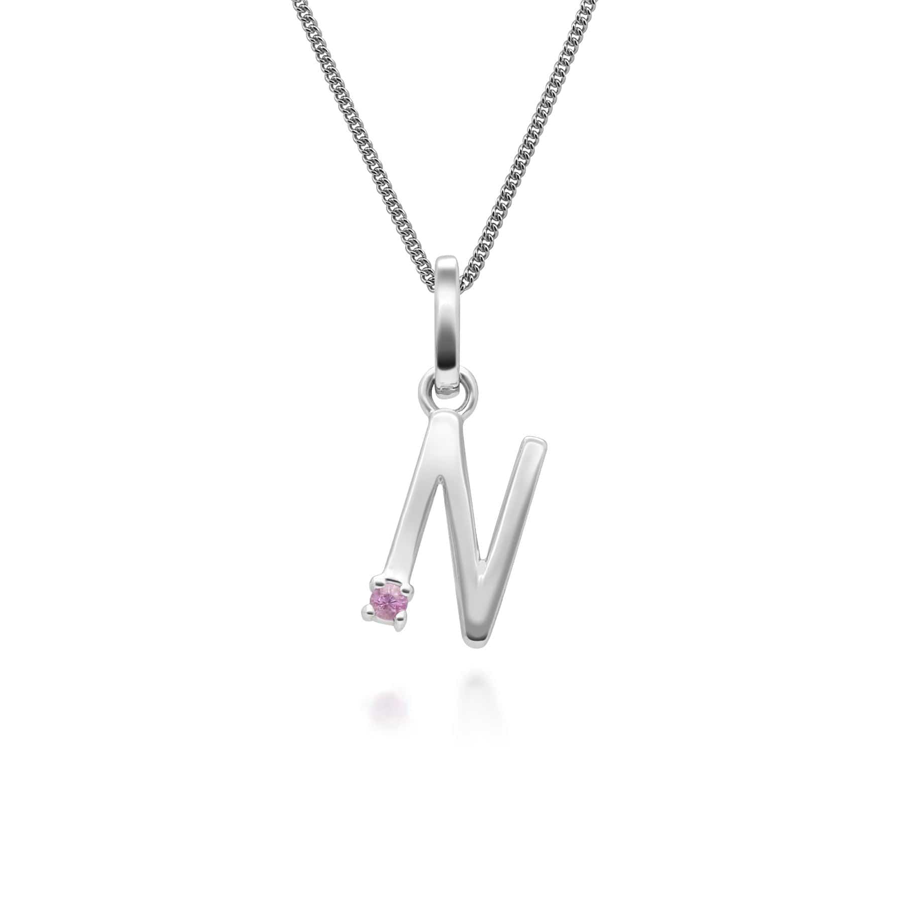 162P0258029 Initial Pink Sapphire Letter Charm Necklace in 9ct White Gold 13