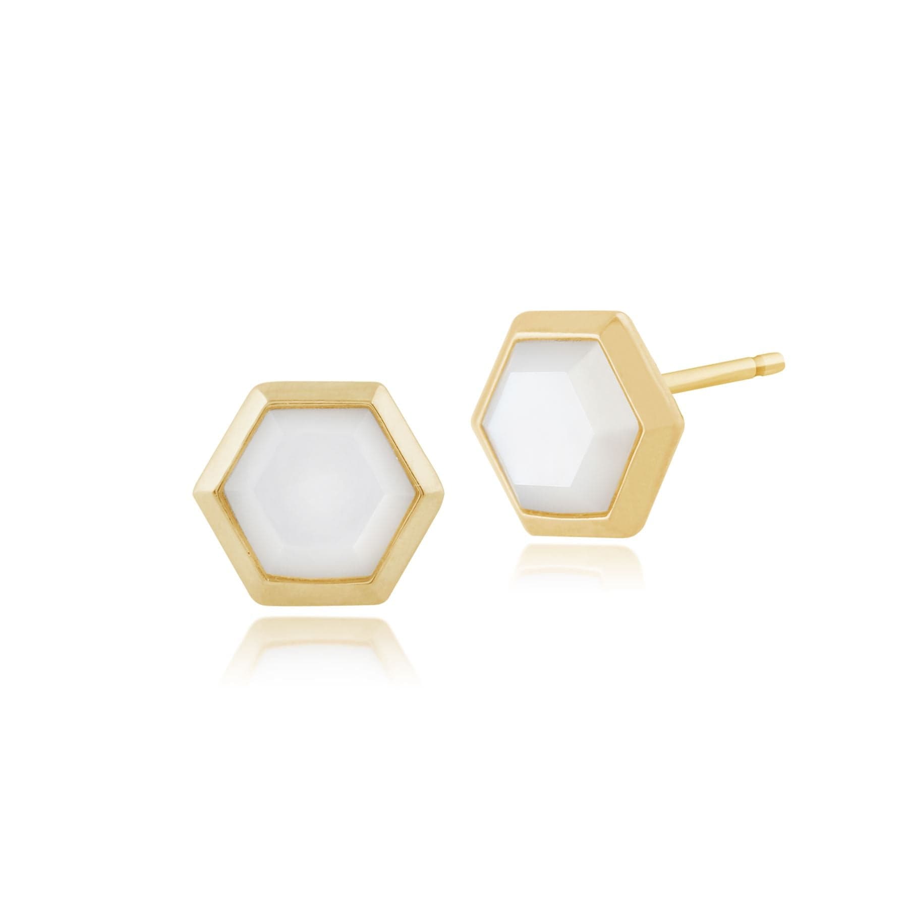 271E012803925 Geometric Mother of Pearl Prism Stud Earrings in Gold Plated 925 Sterling Silver 1