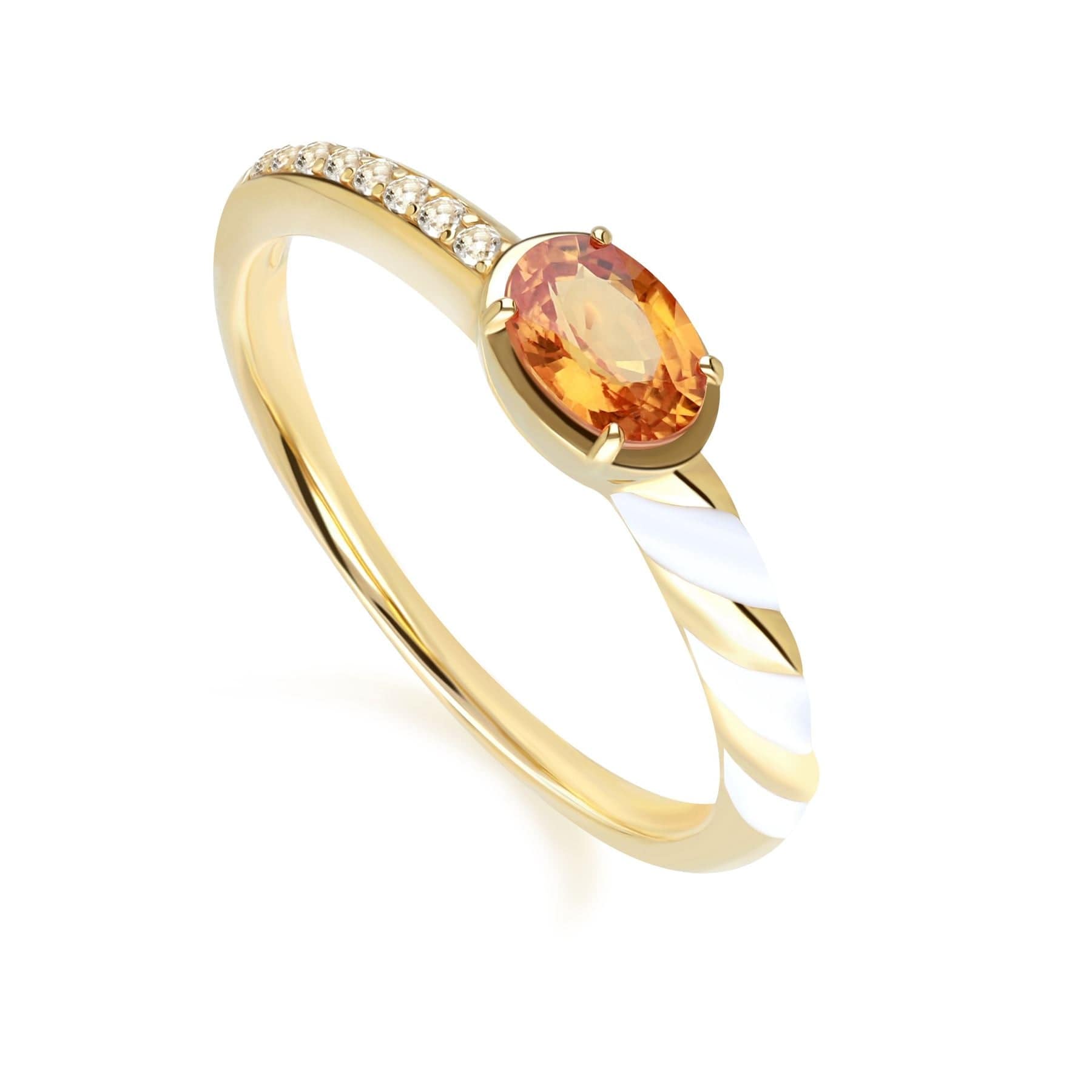 135R2023019 Siberian Waltz White Topaz & Orange Sapphire Ring in 9ct Gold 1