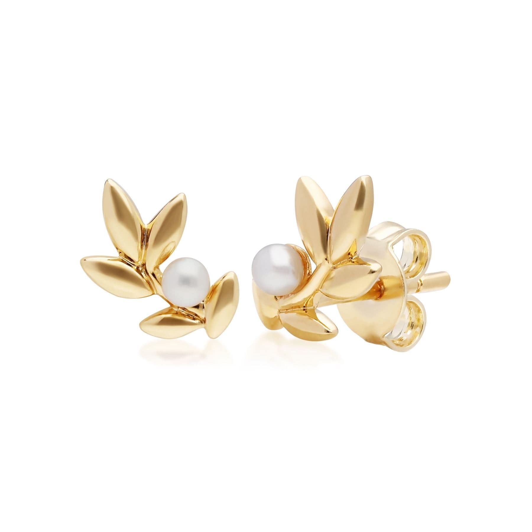 270E028101925-270R058401925 O Leaf Pearl Stud Earring & Ring Set in Gold Plated 925 Sterling Silver 2