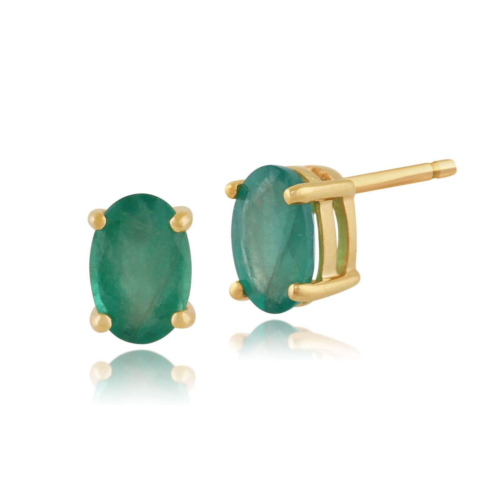 26892 Classic Oval Emerald Stud Earrings in 9ct Yellow Gold 6x4mm 1