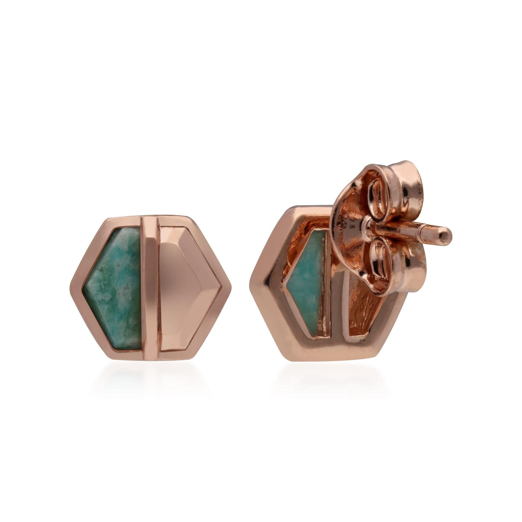 270E029702925 Micro Statement Amazonite Hexagon Stud Earrings in Rose Gold Plated Silver 2