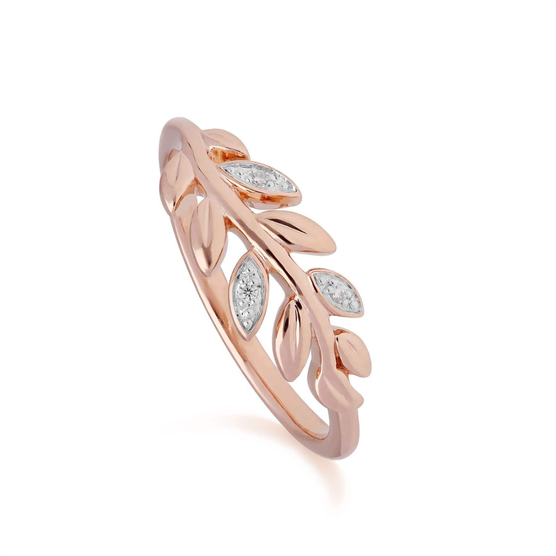 191E0390029-191R0899029 O Leaf Diamond Stud Earring & Ring Set in 9ct Rose Gold 5