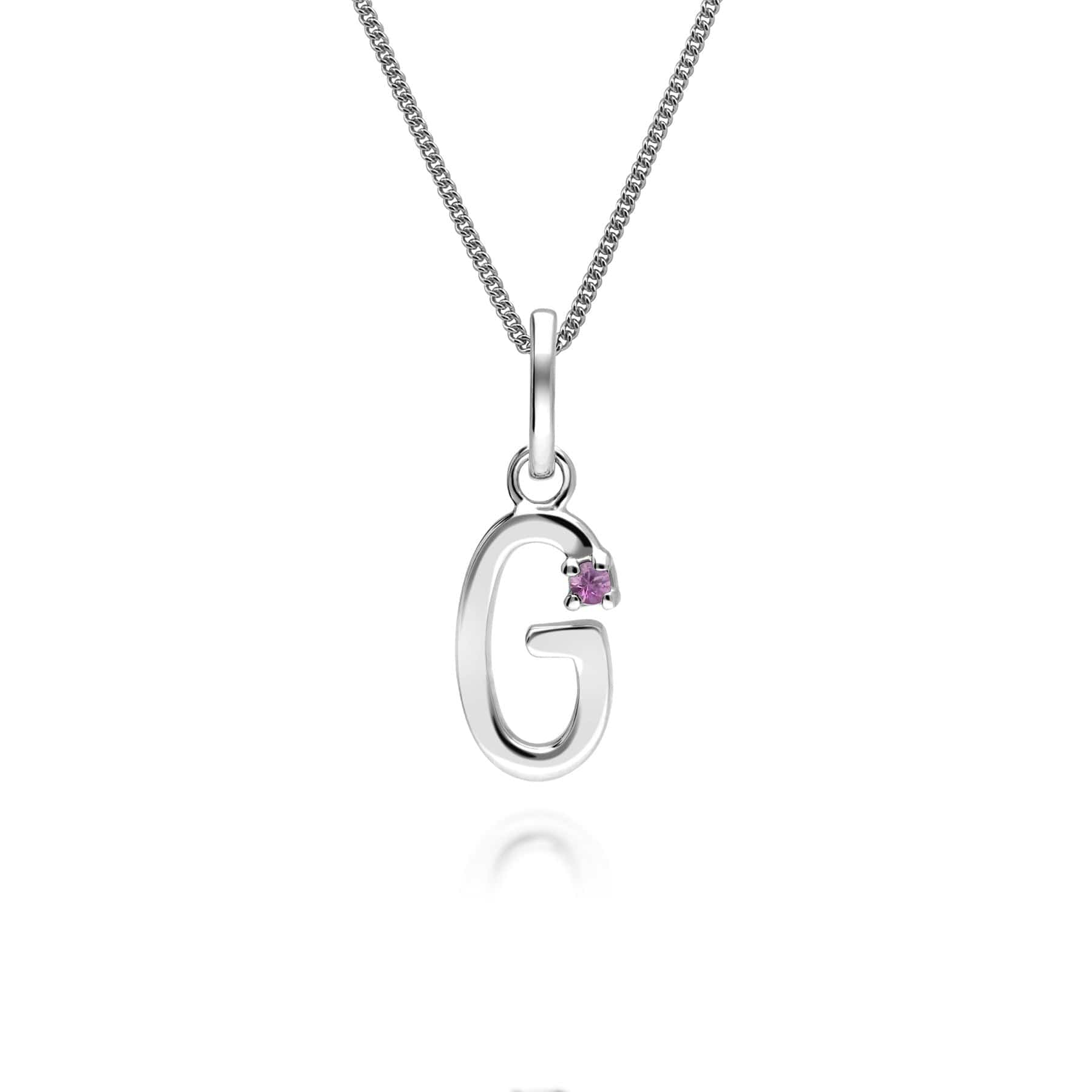 162P0247029 Initial Pink Sapphire Letter Charm Necklace in 9ct White Gold 8