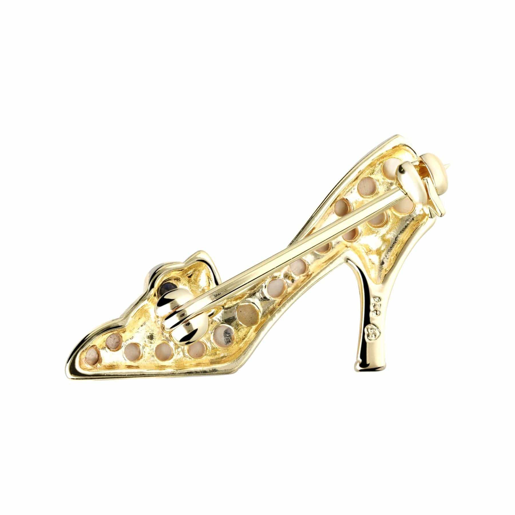 Sapphire & Marcasite Shoe Brooch in 18ct Gold Plated Silver - Gemondo