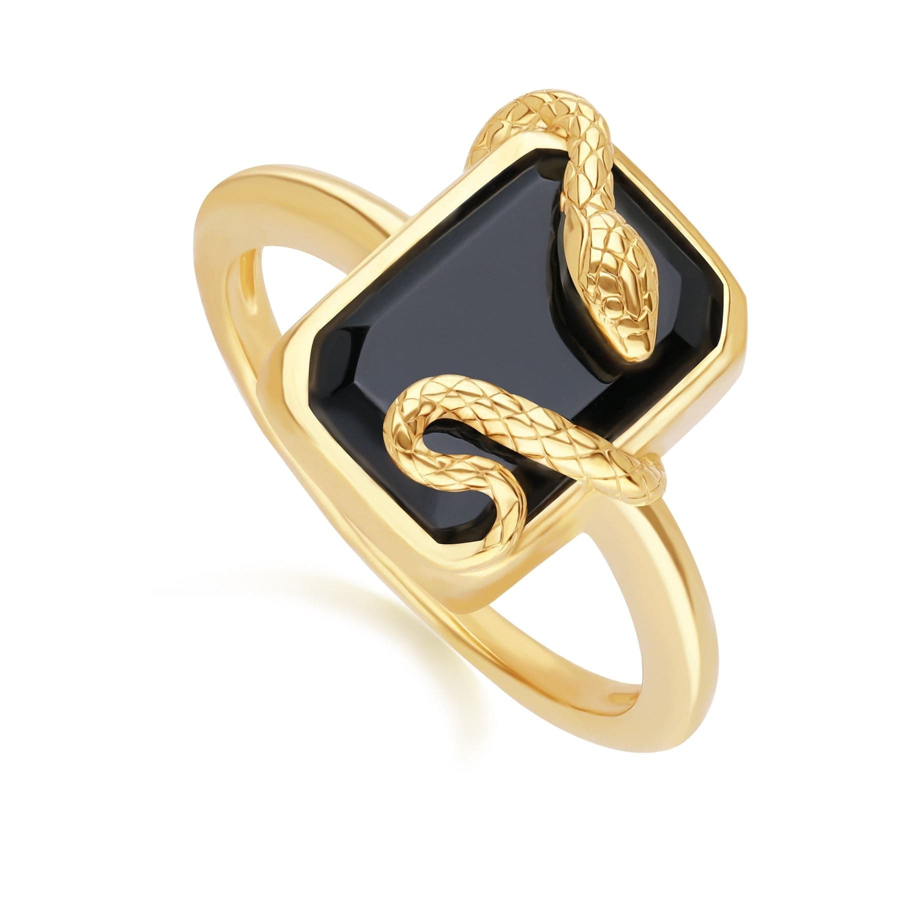 270R065301925 Grand Deco Black Onyx Snake Wrap Ring in Gold Plated Sterling Silver Side