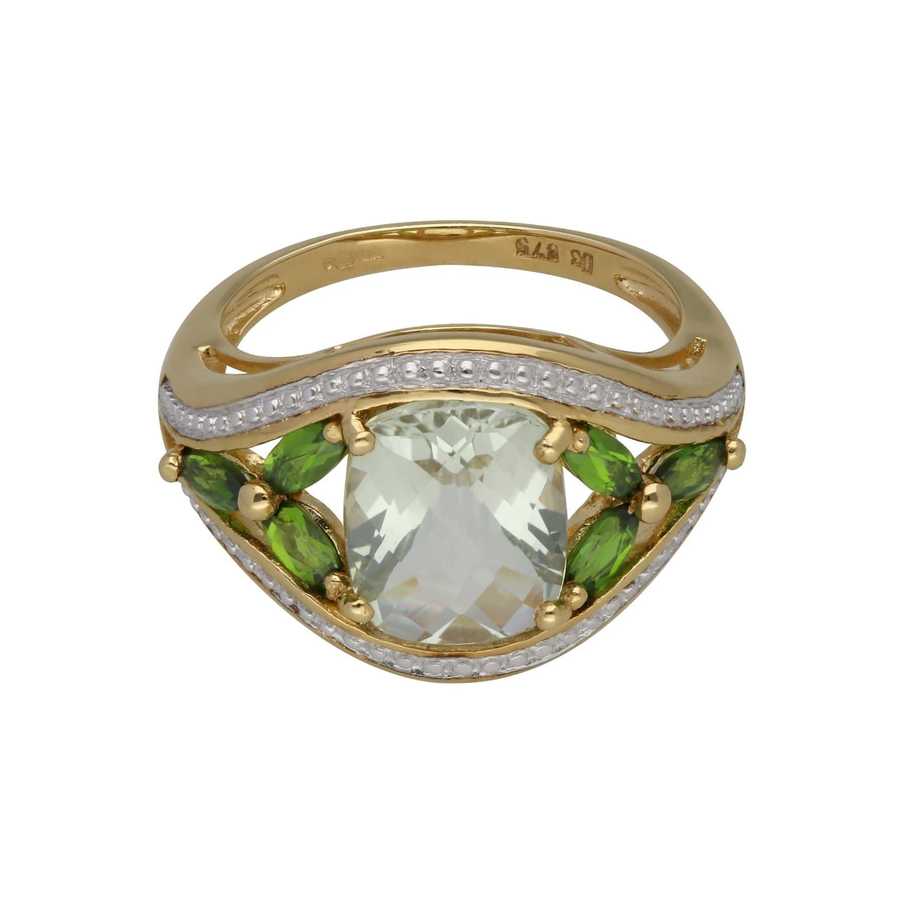 T0358R401917 Kosmos Green Quartz & Chrome Diopside Cocktail Ring in 9ct Yellow Gold 2