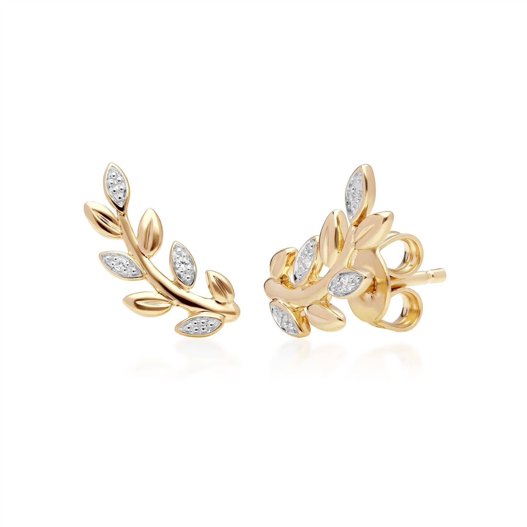 191E0403019-191R0911019 O Leaf Diamond Stud Earring & Ring Set in 9ct Yellow Gold 2