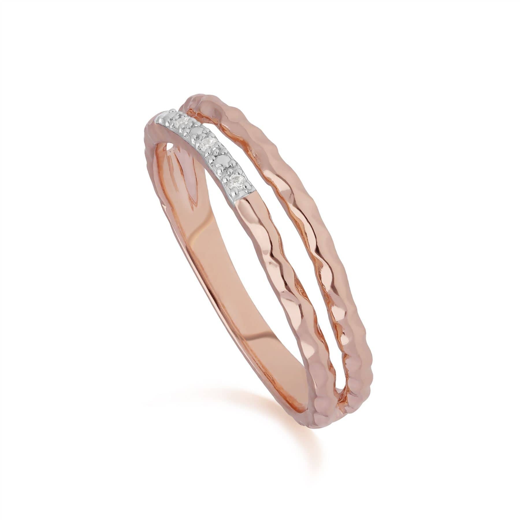 191R0900029 Diamond Pavé Double Ring Band in 9ct Rose Gold 1