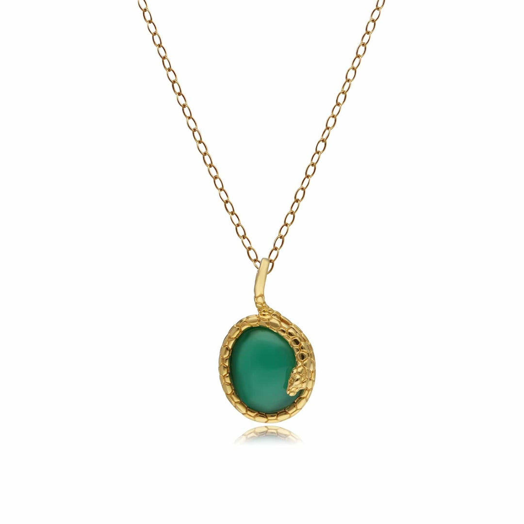 253P298701925 ECFEW™ Oval Dyed Green Chalcedony Winding Snake Pendant Necklace in Sterling Silver 1