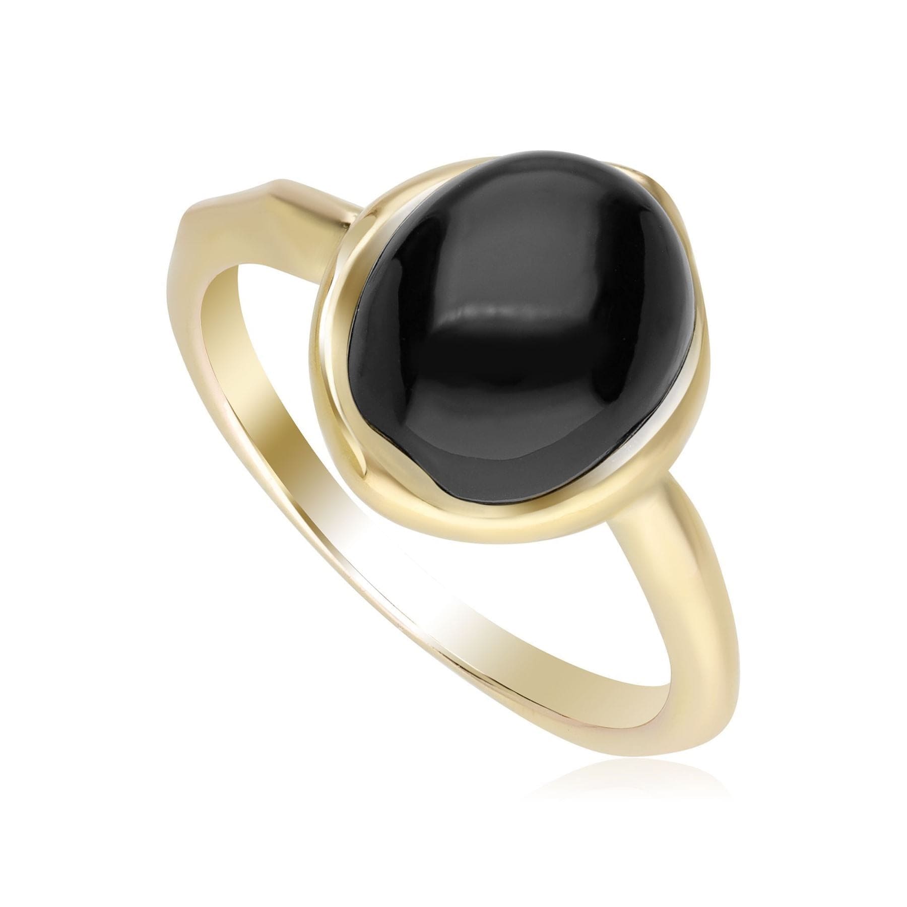 270R057406925 Irregular B Gem Black Onyx Ring In Yellow Gold Plated Silver 1