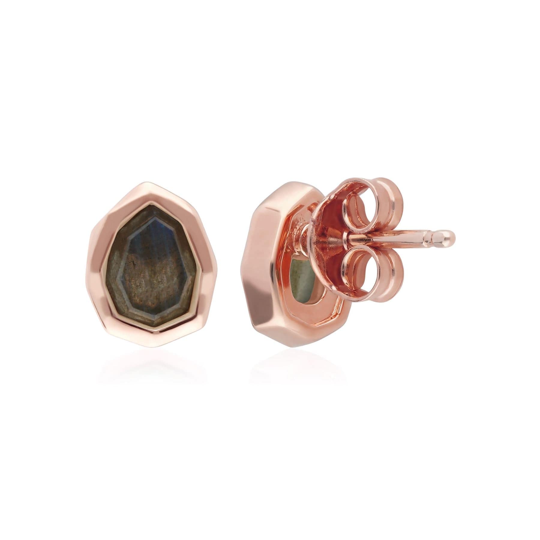 271E021202925 Irregular B Gem Labradorite Stud Earrings in Rose Gold Plated Silver 2