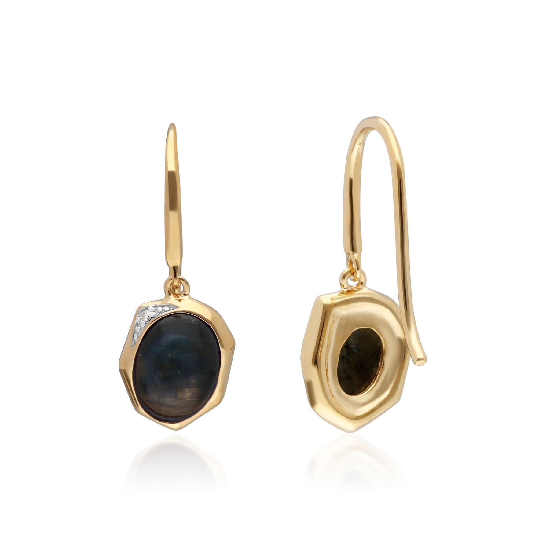 270E027105925 Irregular B Gem Labradorite & Diamond Drop Earrings in Gold Plated Silver 3