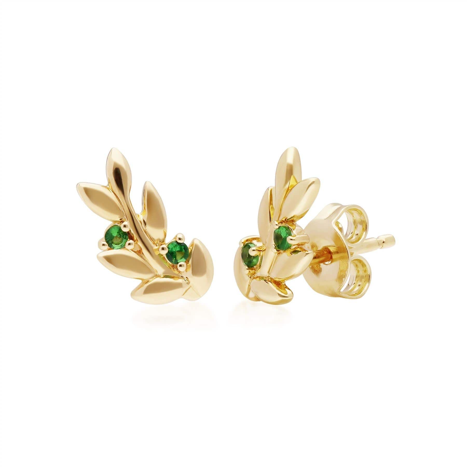 270P029501925-270E028001925 O Leaf Tsavorite Pendant & Stud Earring Set in Gold Plated 925 Sterling Silver 3