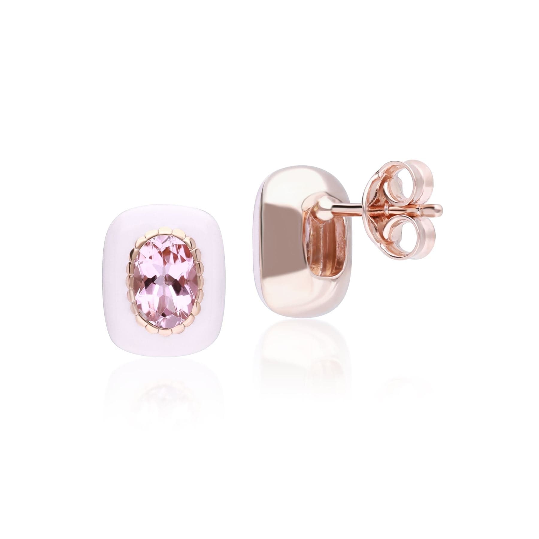270E035501925 Siberian Waltz Enamel & Pink Tourmaline Stud Earrings In Rose Gold Plated Silver 4