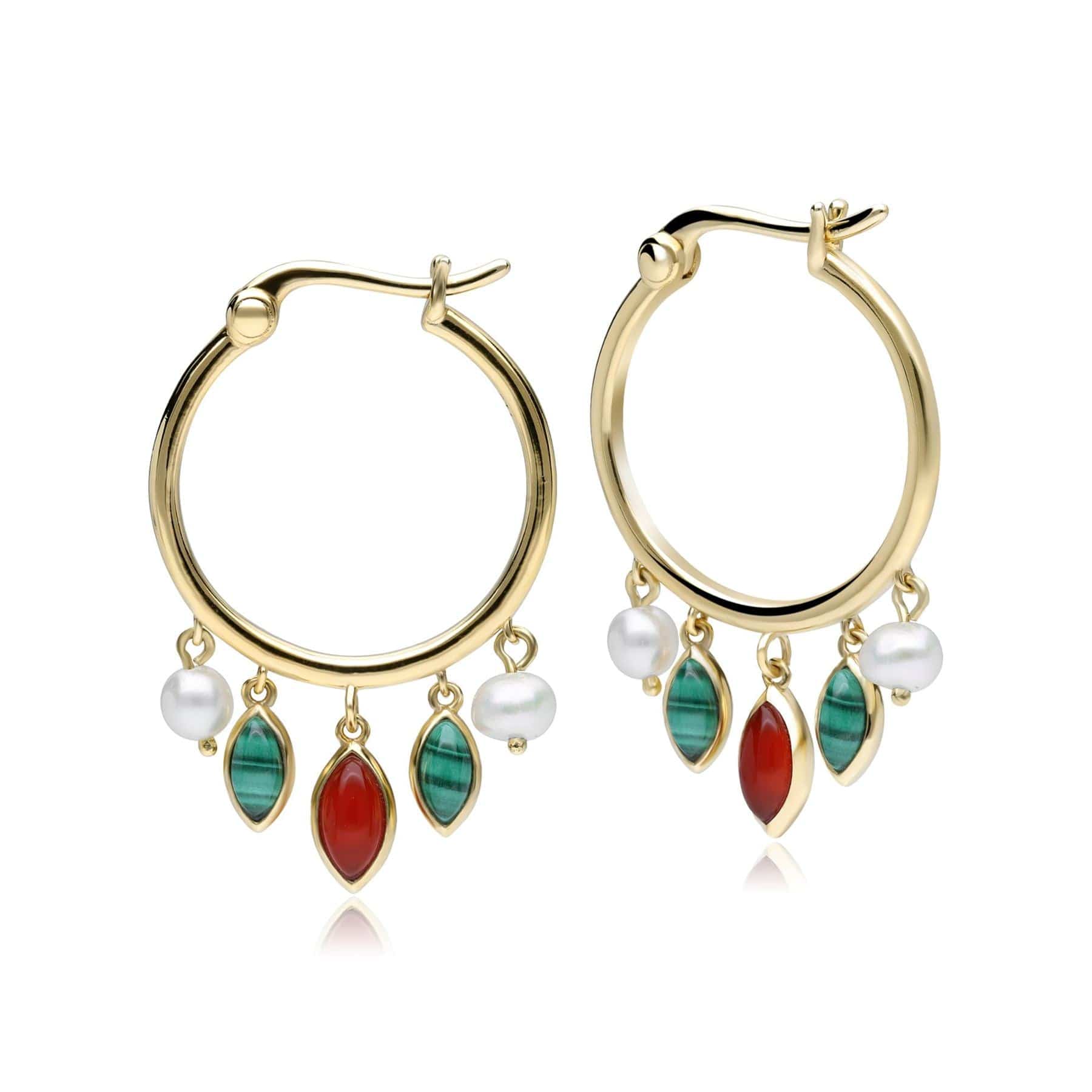 253E337301925 ECFEW™ Creator Malachite, Dyed Carnelian & Pearl Hoop Earrings In Sterling Silver 1