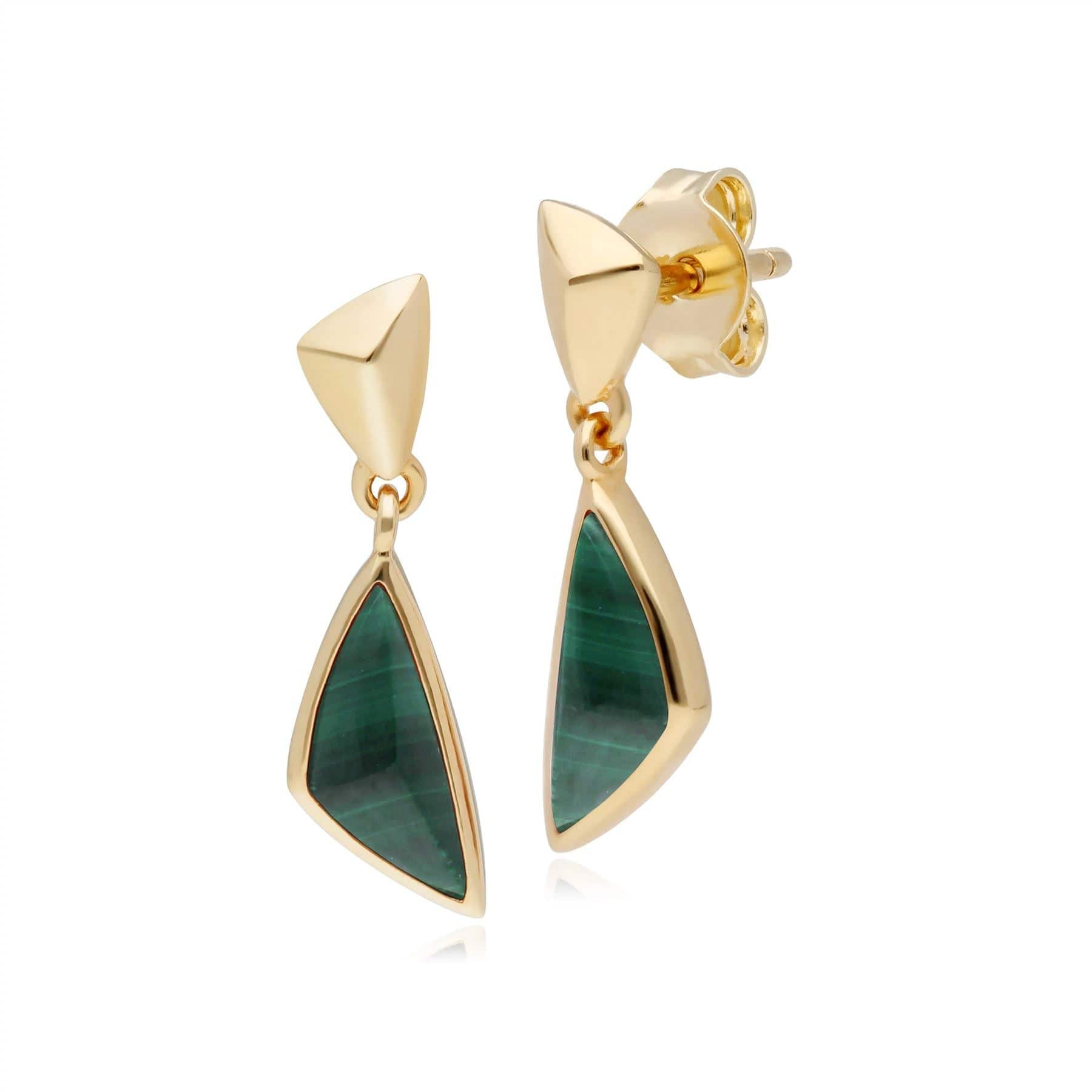 270E027702925 Micro Statement Malachite Drop Earrings in Gold Plated Silver 1