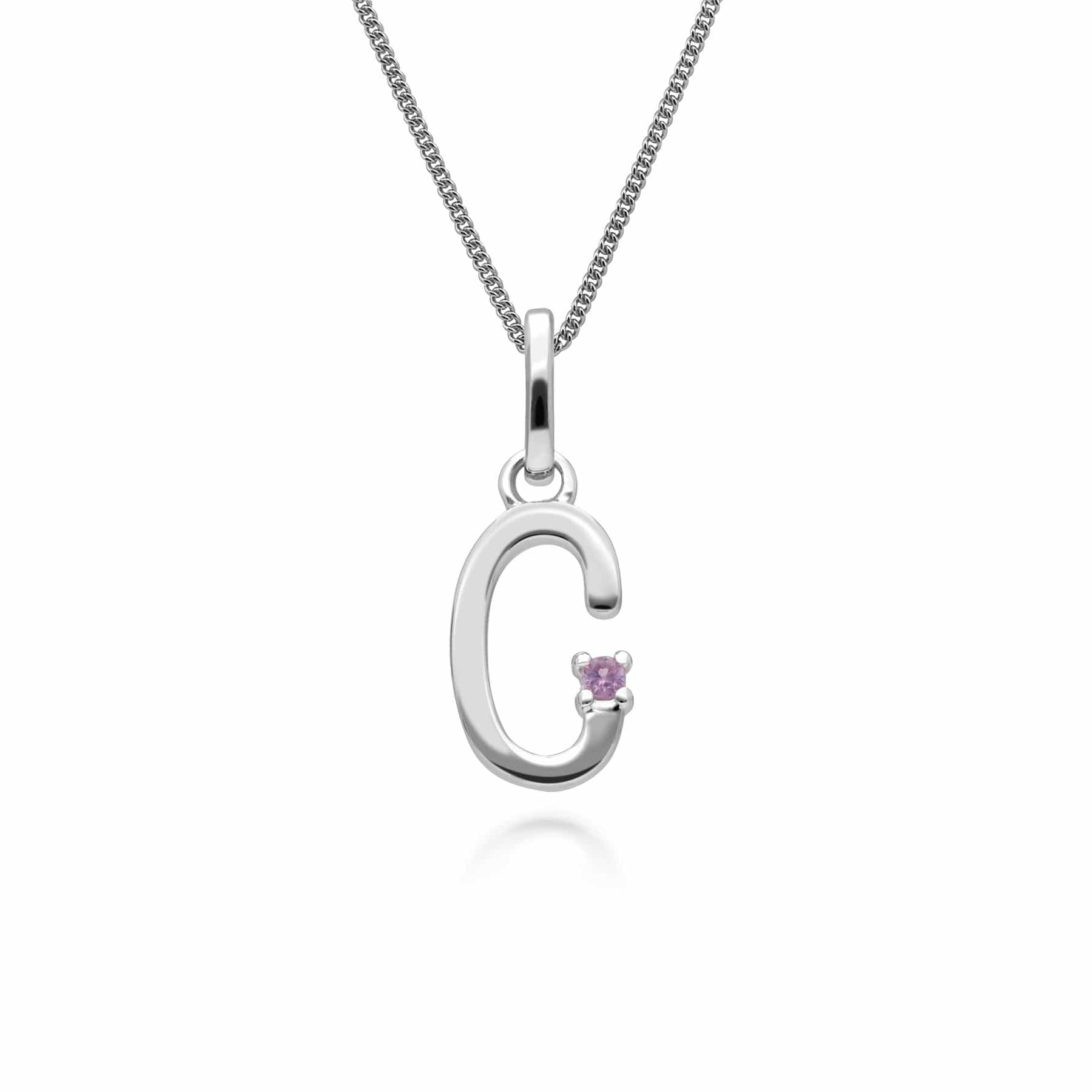 162P0246029 Initial Pink Sapphire Letter Charm Necklace in 9ct White Gold 4