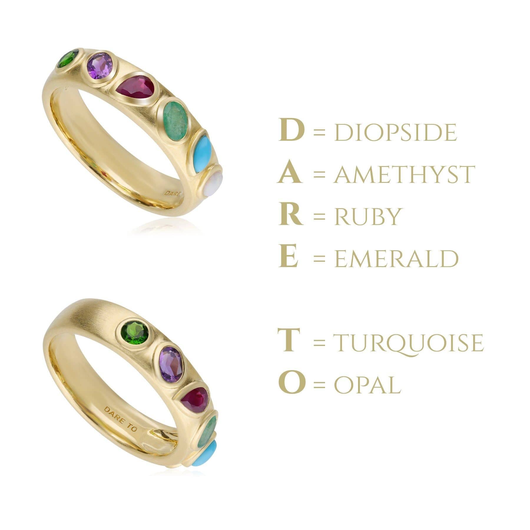 133R9636019 Coded Whispers Brushed Gold 'Dare To' Acrostic Gemstone Ring 4