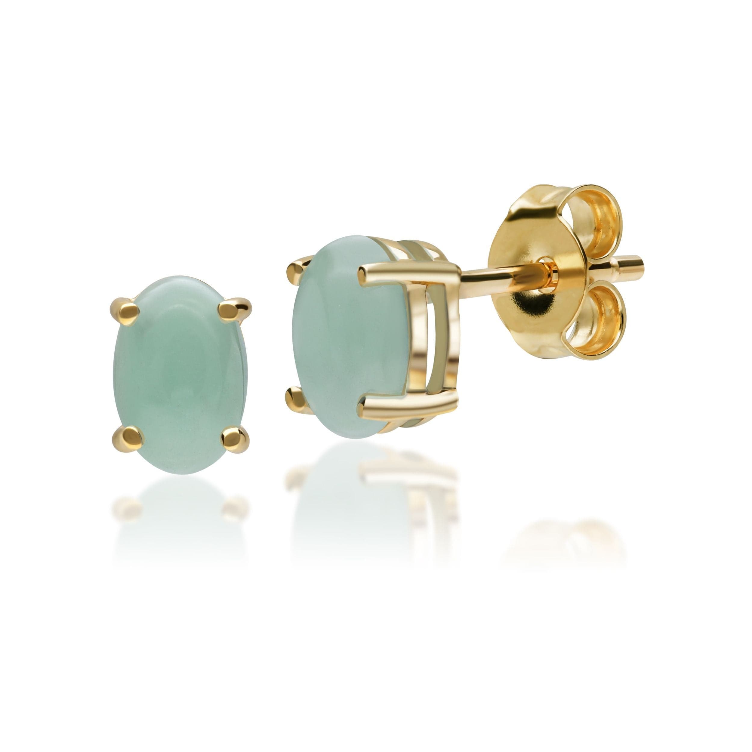 10224 Classic Oval Jade Stud Earrings in 9ct Yellow Gold 1