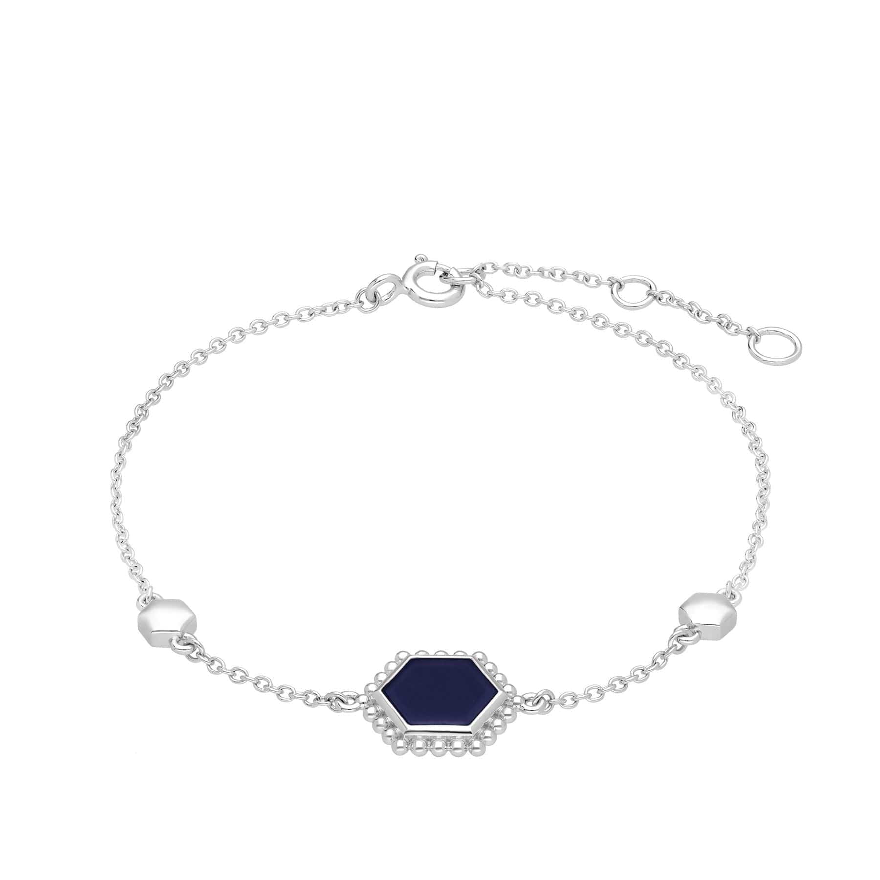 271L007202925 Lapis Lazuli Flat Slice Hex Bracelet in Sterling Silver 1