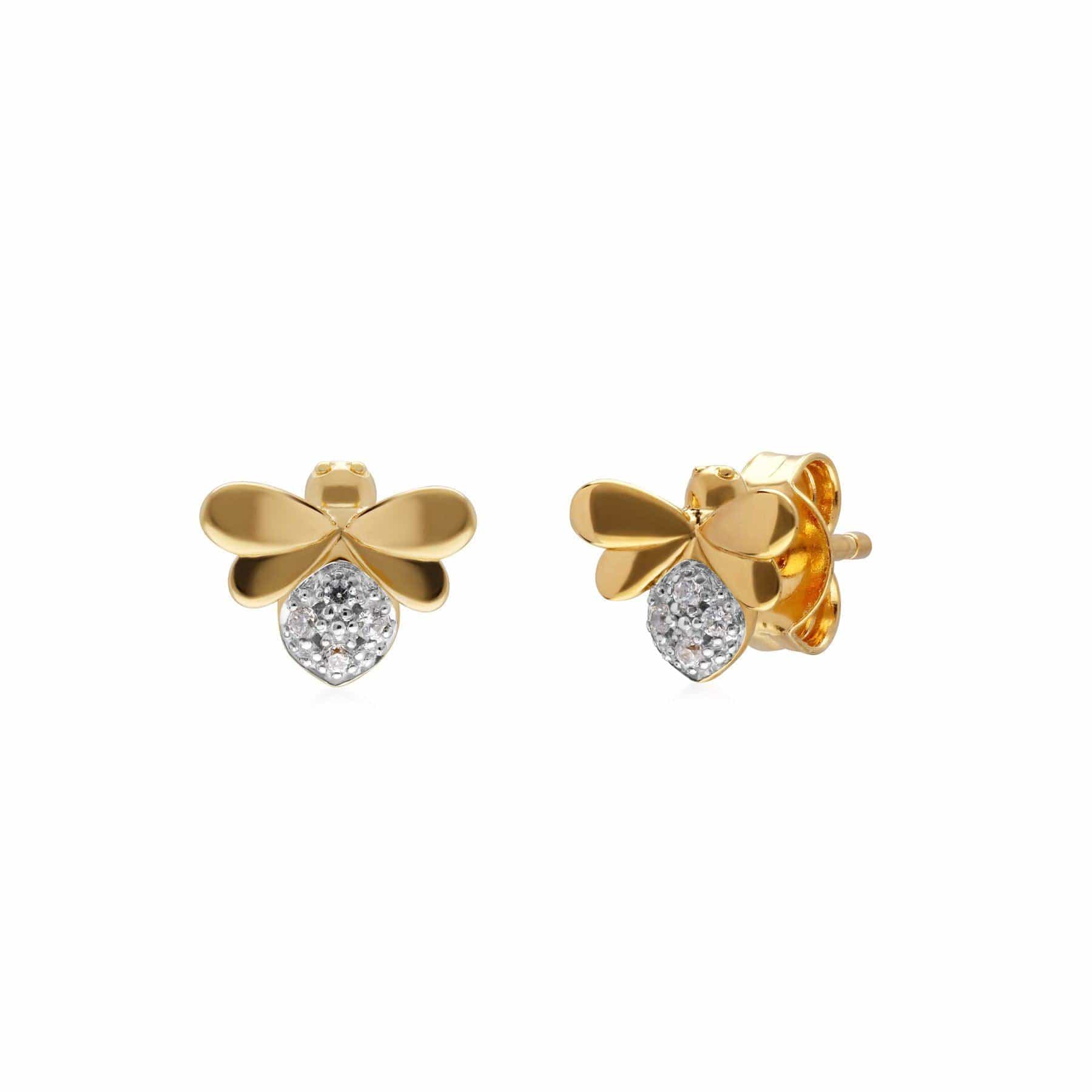 191E0410019 Honeycomb Inspired Diamond Bee Earrings in 9ct Yellow Gold 1