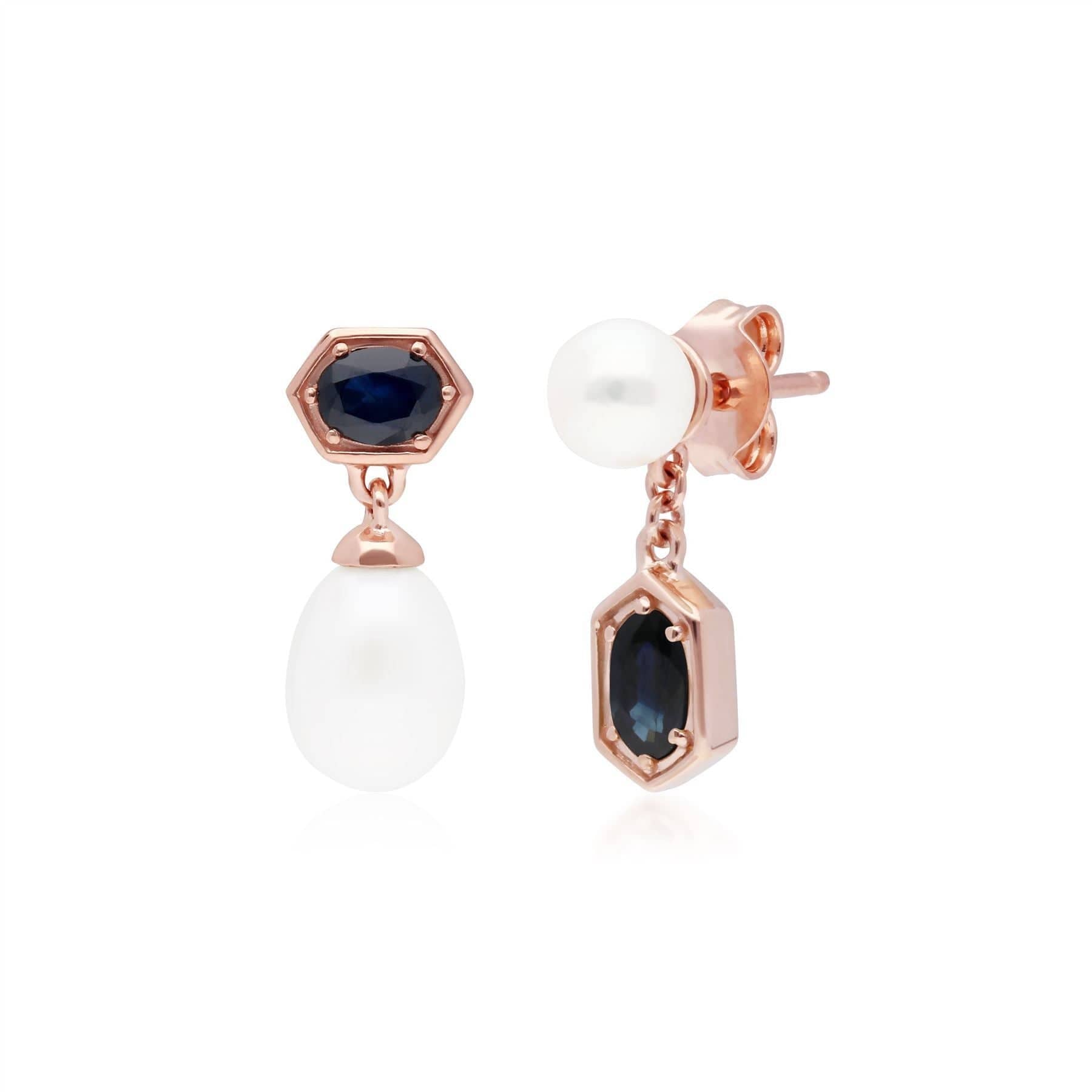 270E030401925-270R058901925 Modern Pearl & Sapphire Ring & Earring Set in Rose Gold Plated Silver 2