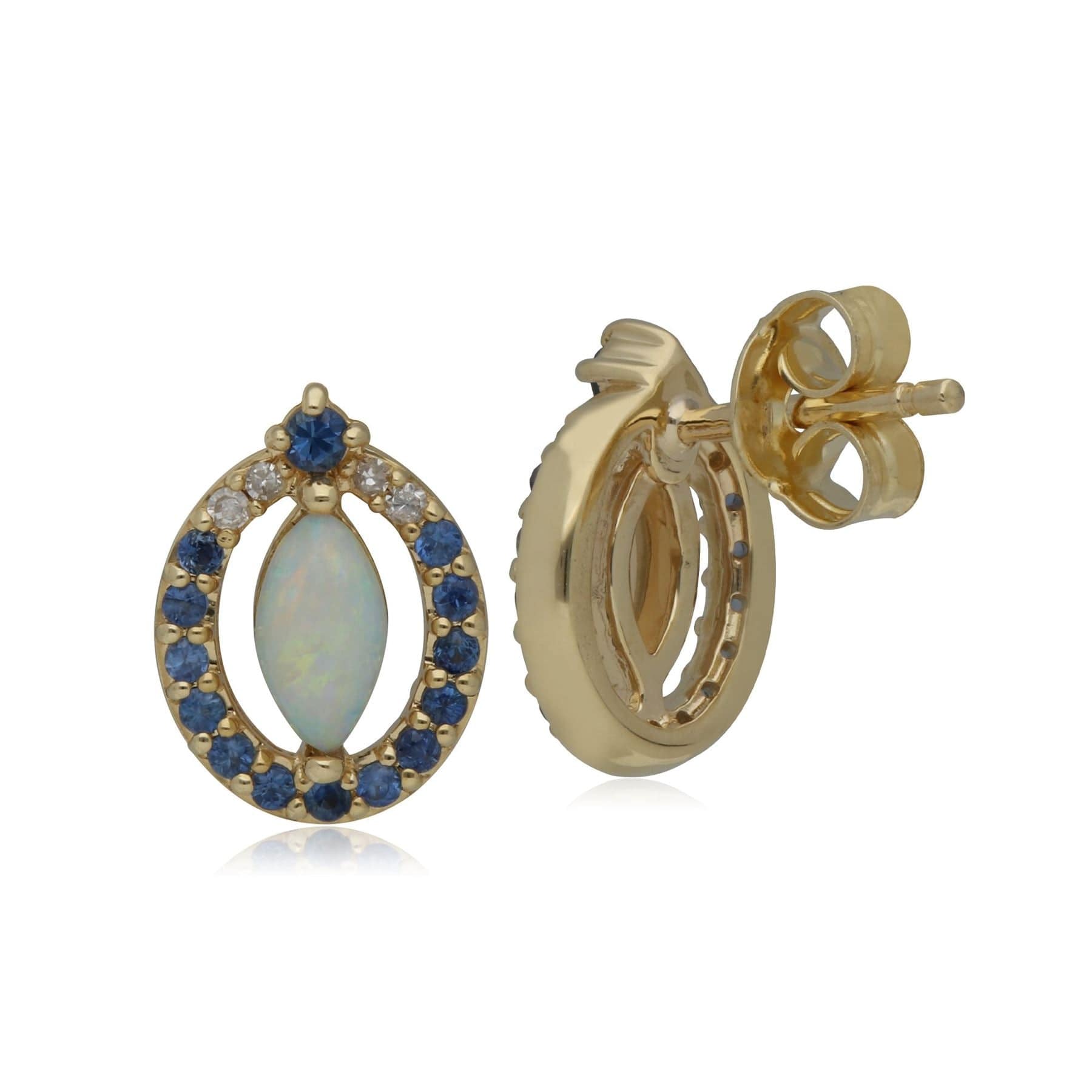 133E4013019 Classic Opal, Sapphire & Diamond Stud Earrings in 9ct Gold 2