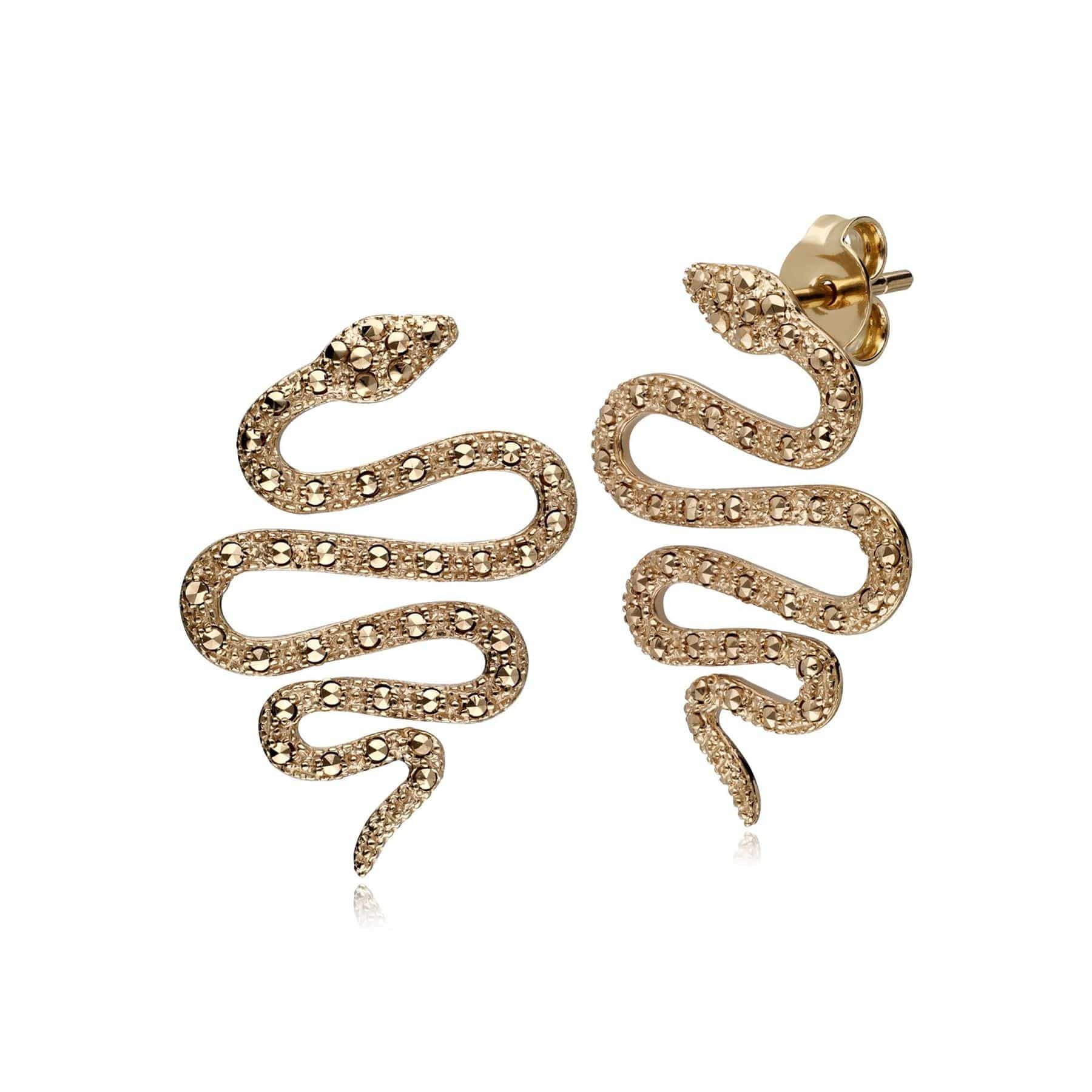 Art Nouveau Marcasite Snake Wrap Earrings in 18ct  Gold Plated Silver - Gemondo